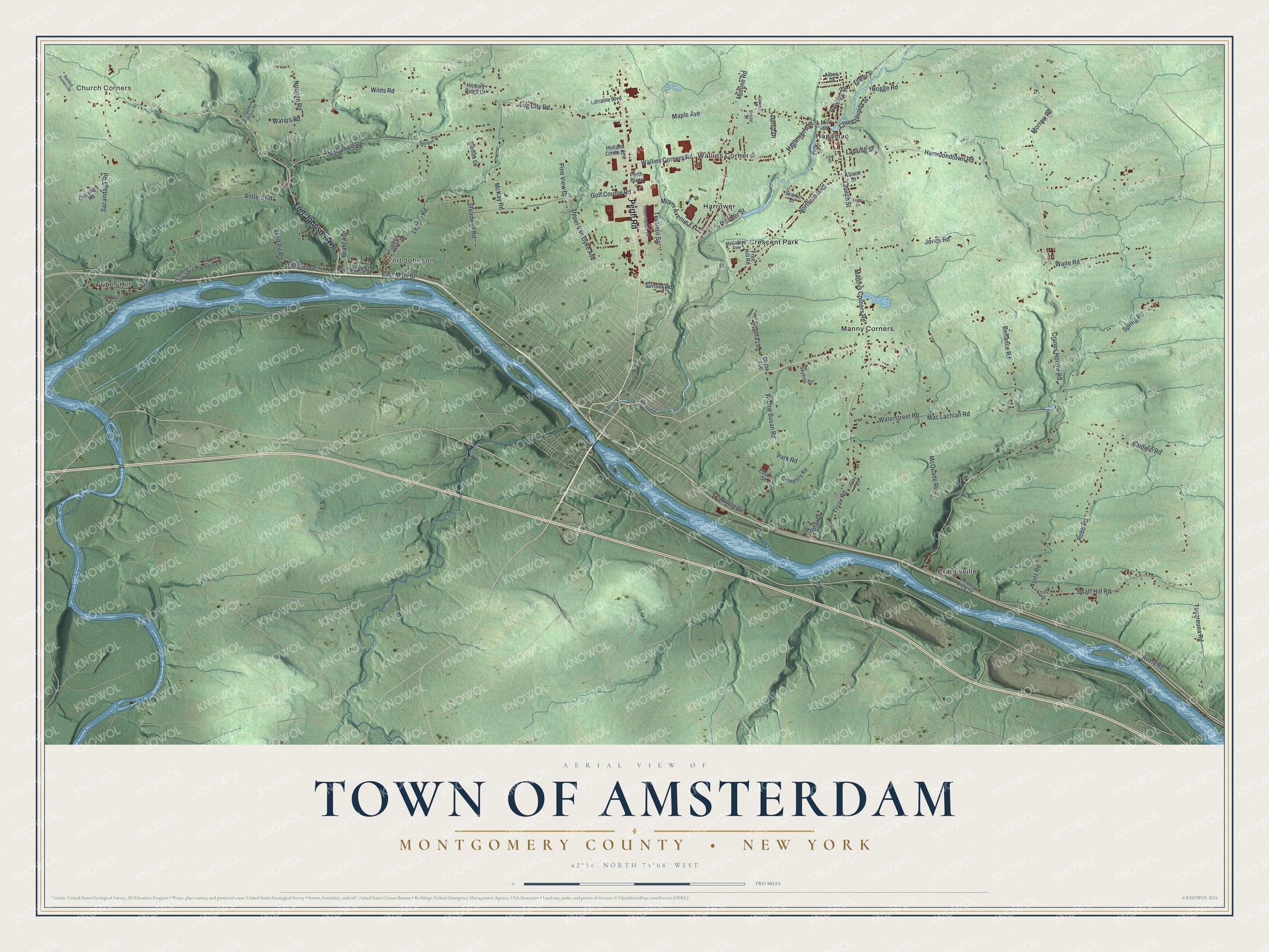 Watermarked full-map preview of Amsterdam, New York