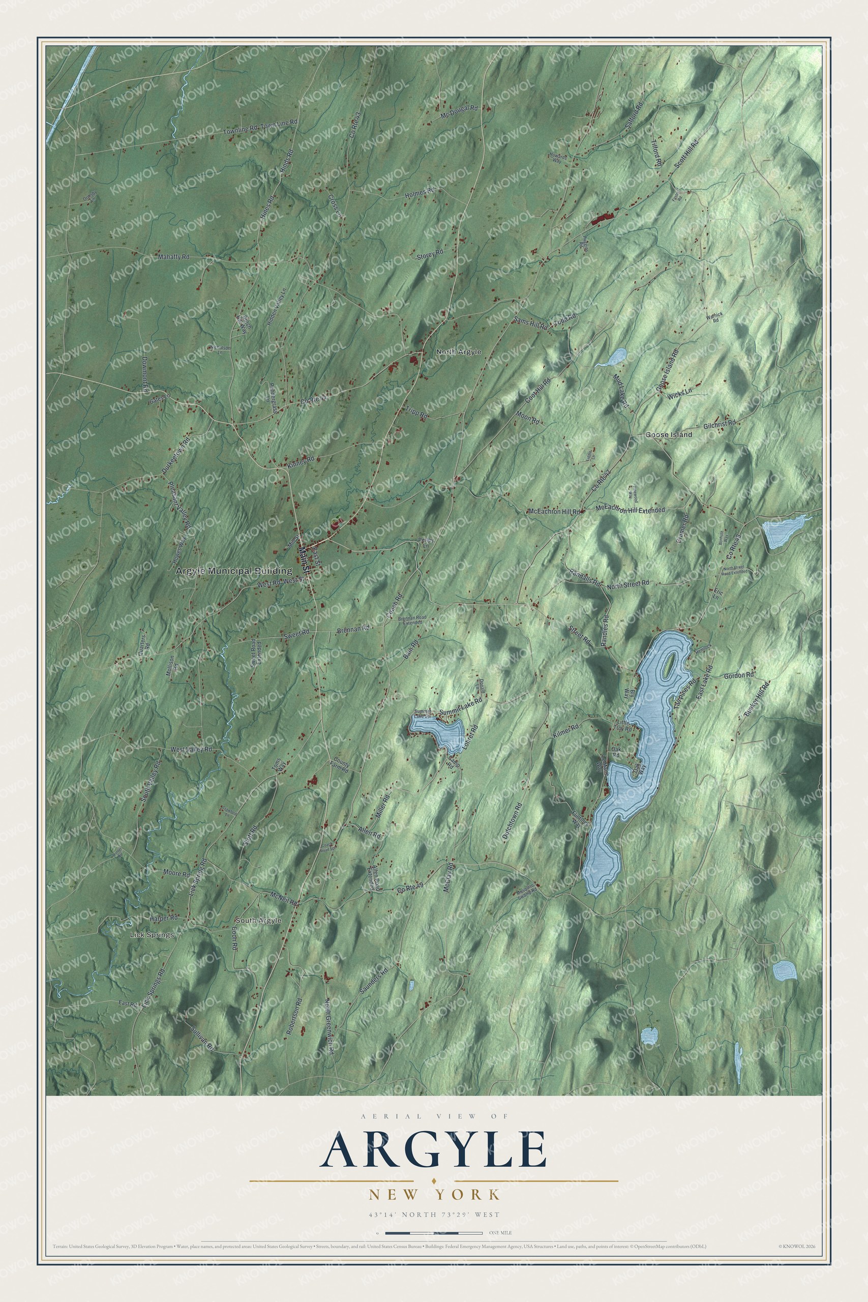 Detailed map of Argyle, New York, showing streets, buildings, and neighborhoods