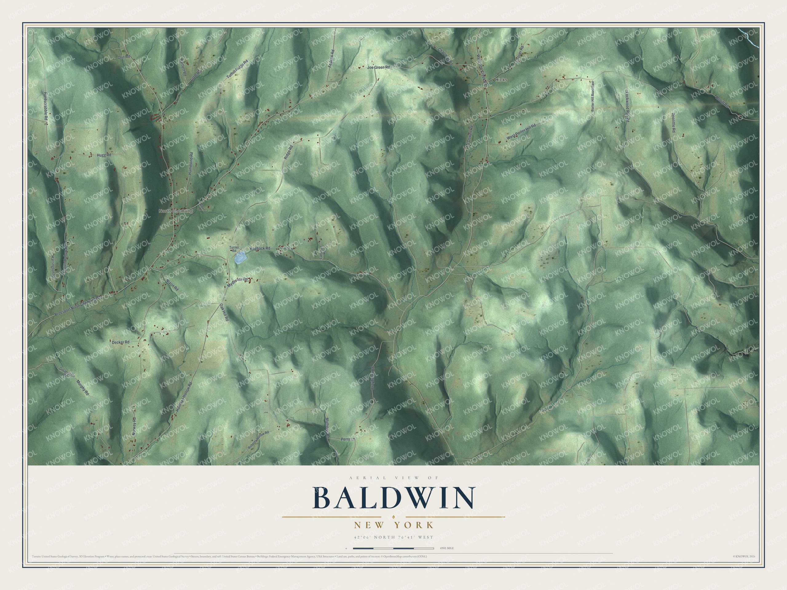 Detailed map of Baldwin, New York, showing streets, buildings, and neighborhoods