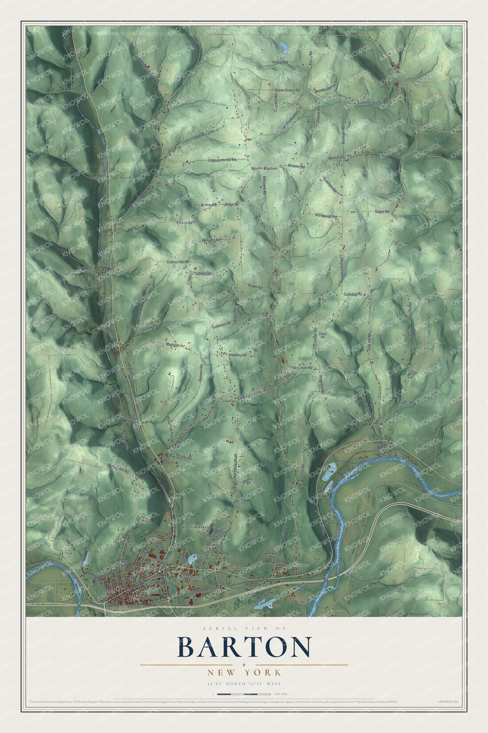 Detailed map of Barton, New York, showing streets, buildings, and neighborhoods