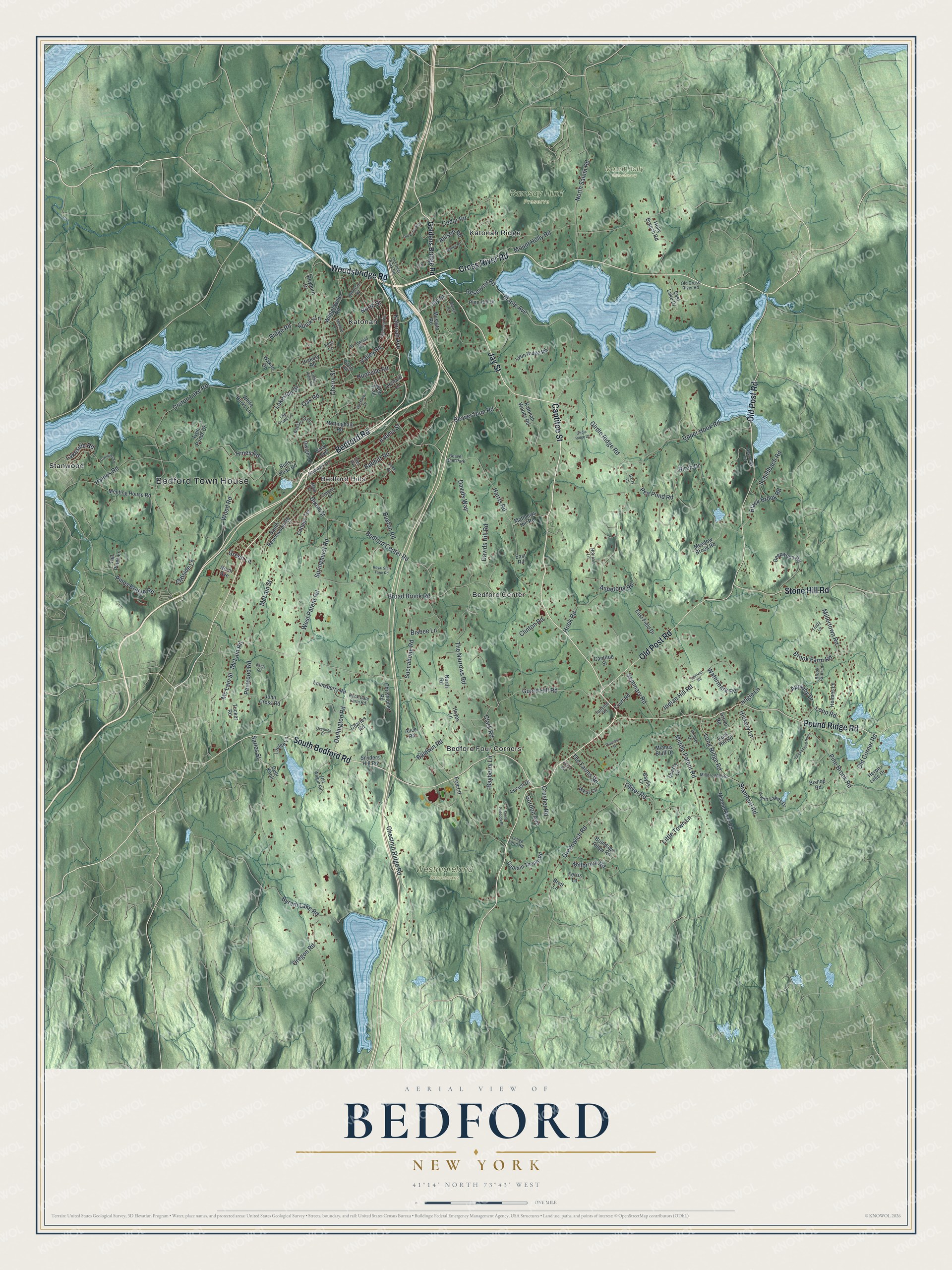 Watermarked full-map preview of Bedford, New York