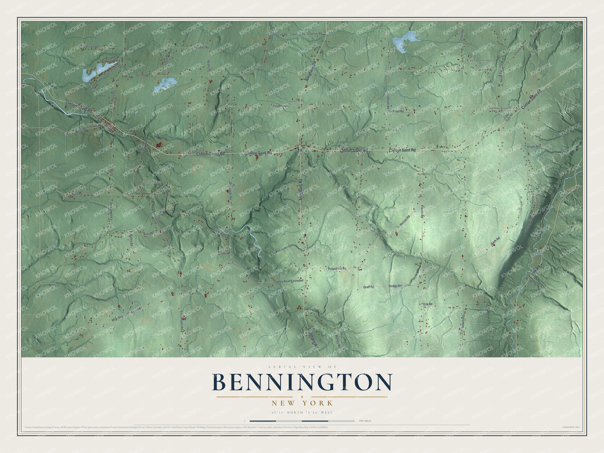 Watermarked full-map preview of Bennington, New York