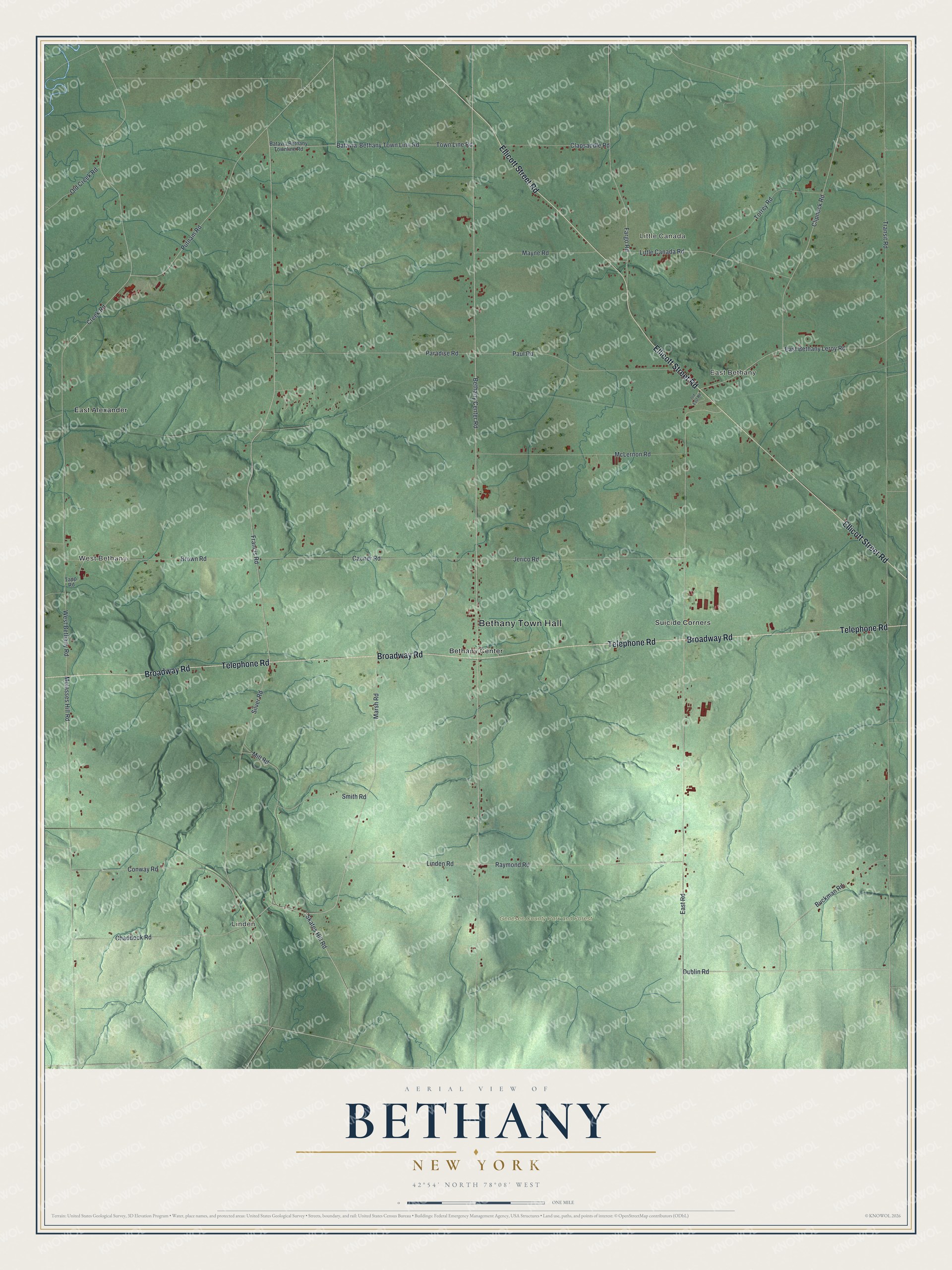 Watermarked full-map preview of Bethany, New York