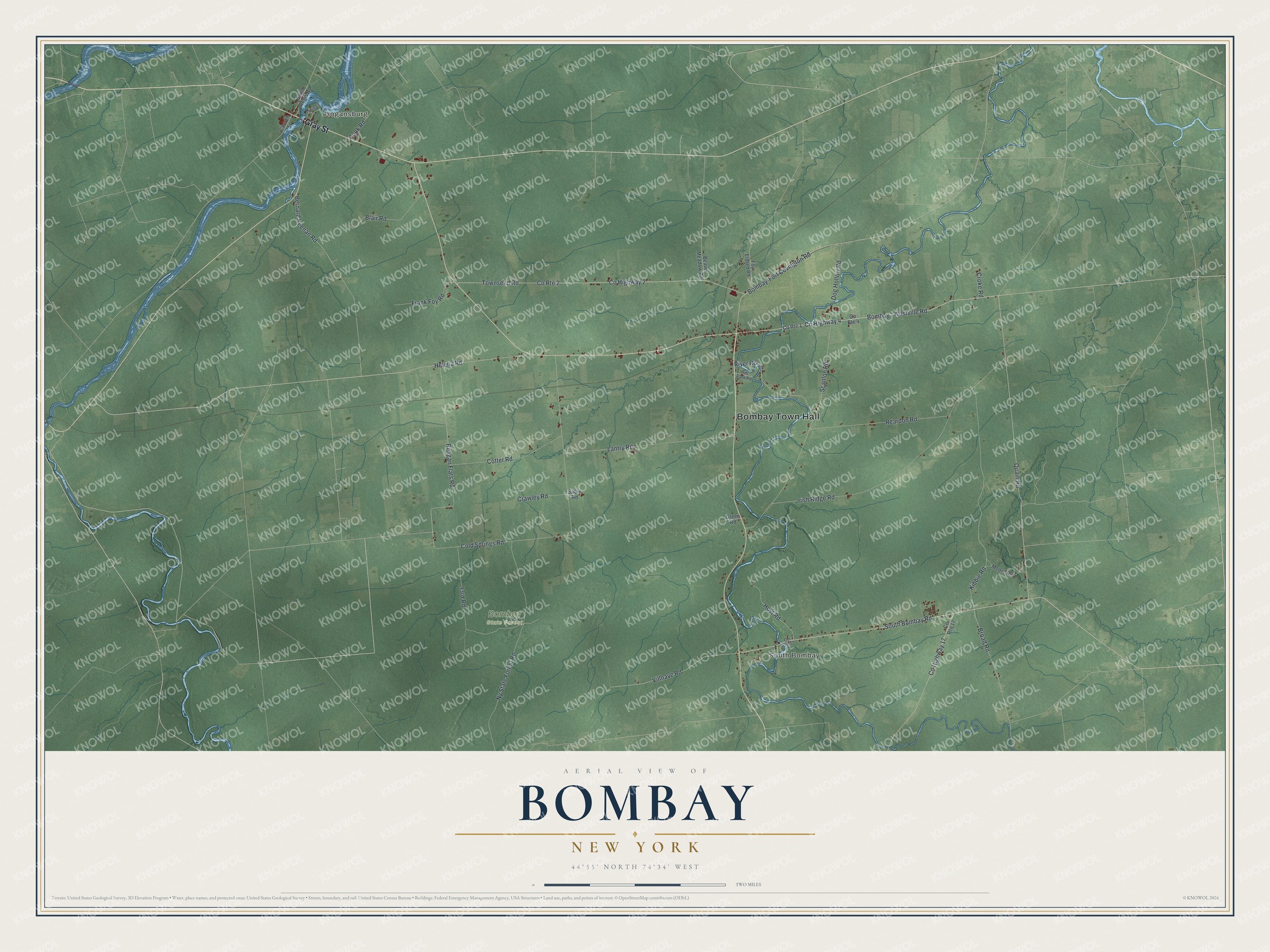 Detailed map of Bombay, New York, showing streets, buildings, and neighborhoods