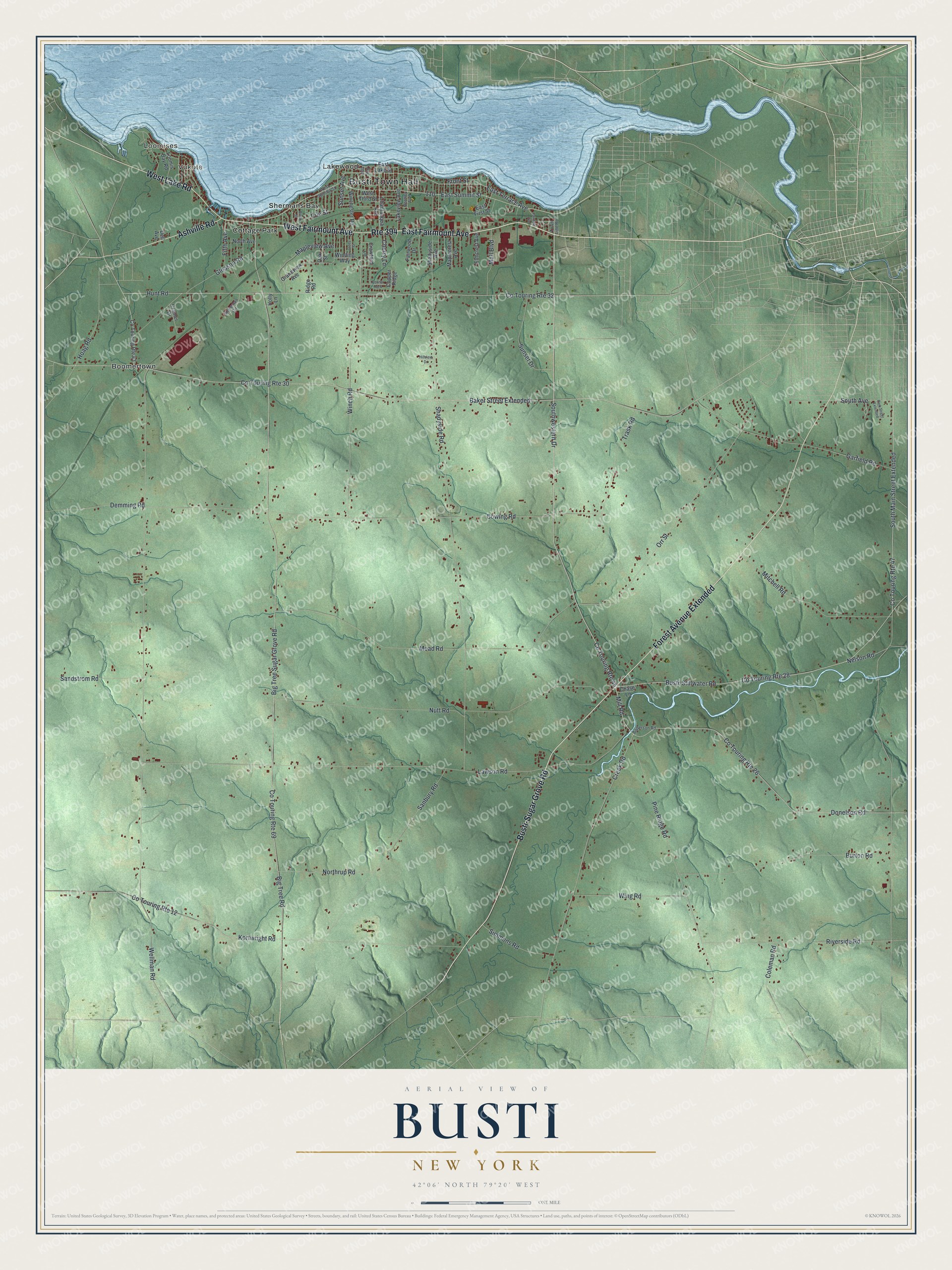 Watermarked full-map preview of Busti, New York