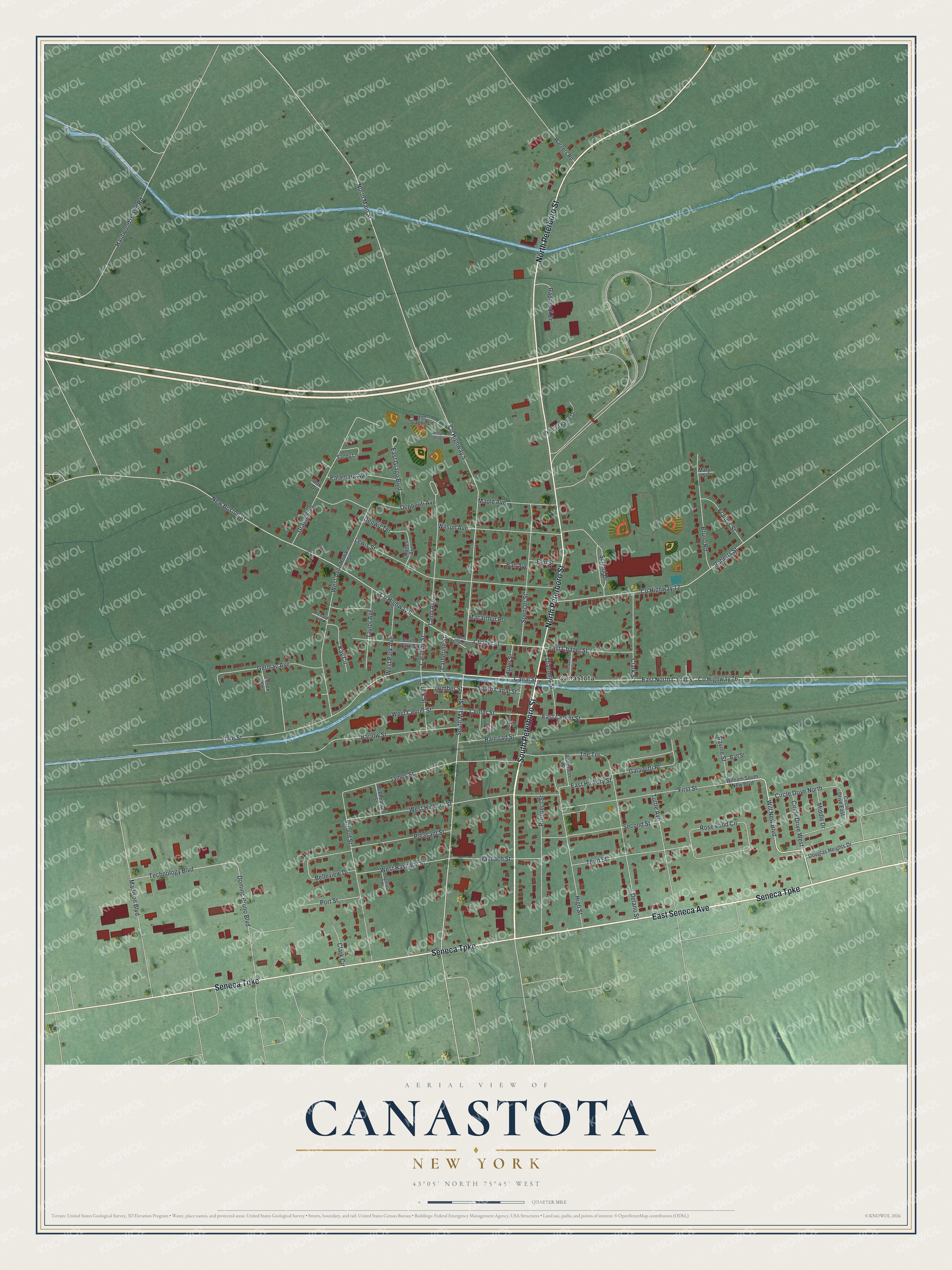 Detailed map of Canastota, New York, showing streets and buildings