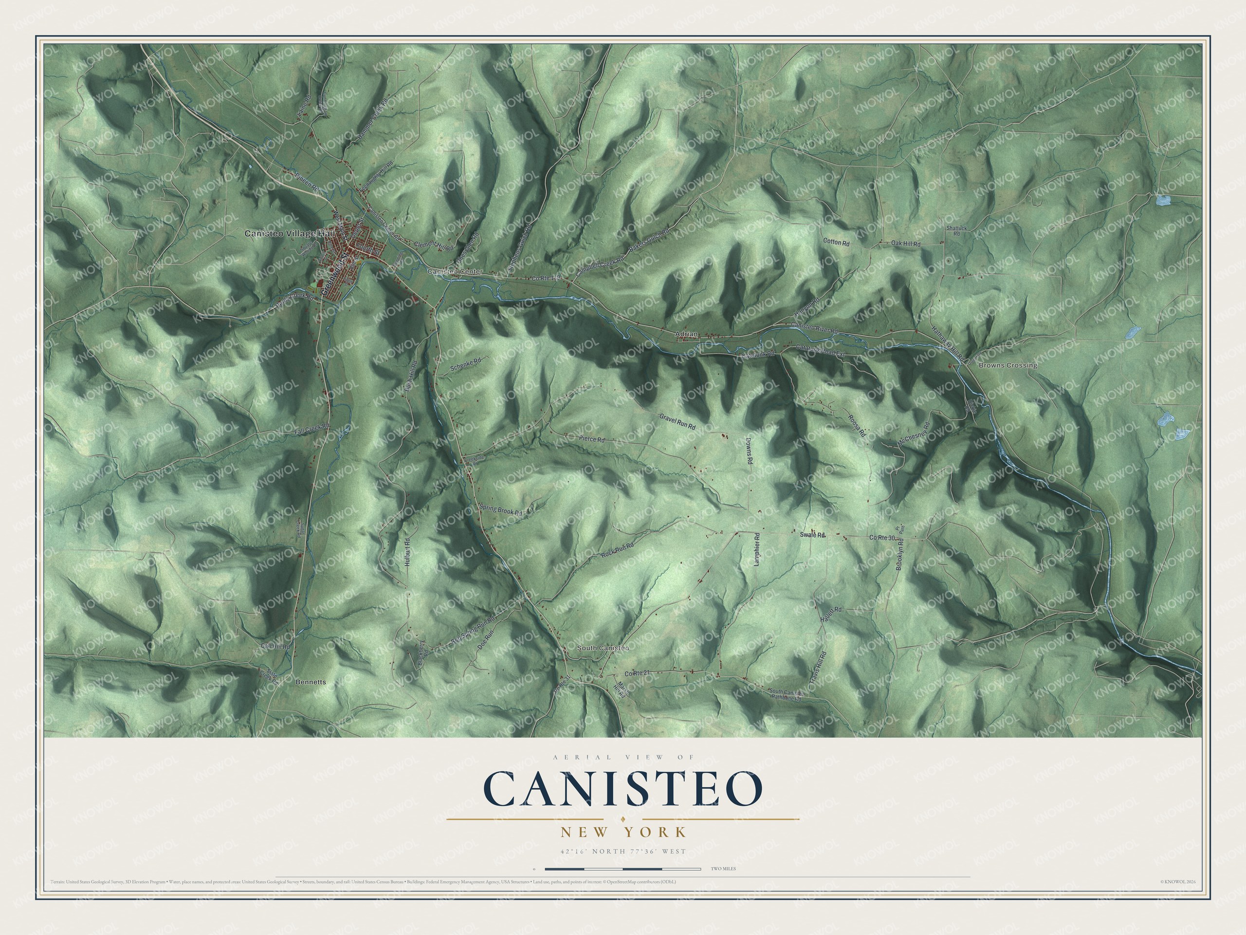 Detailed map of Canisteo, New York, showing streets, buildings, and neighborhoods