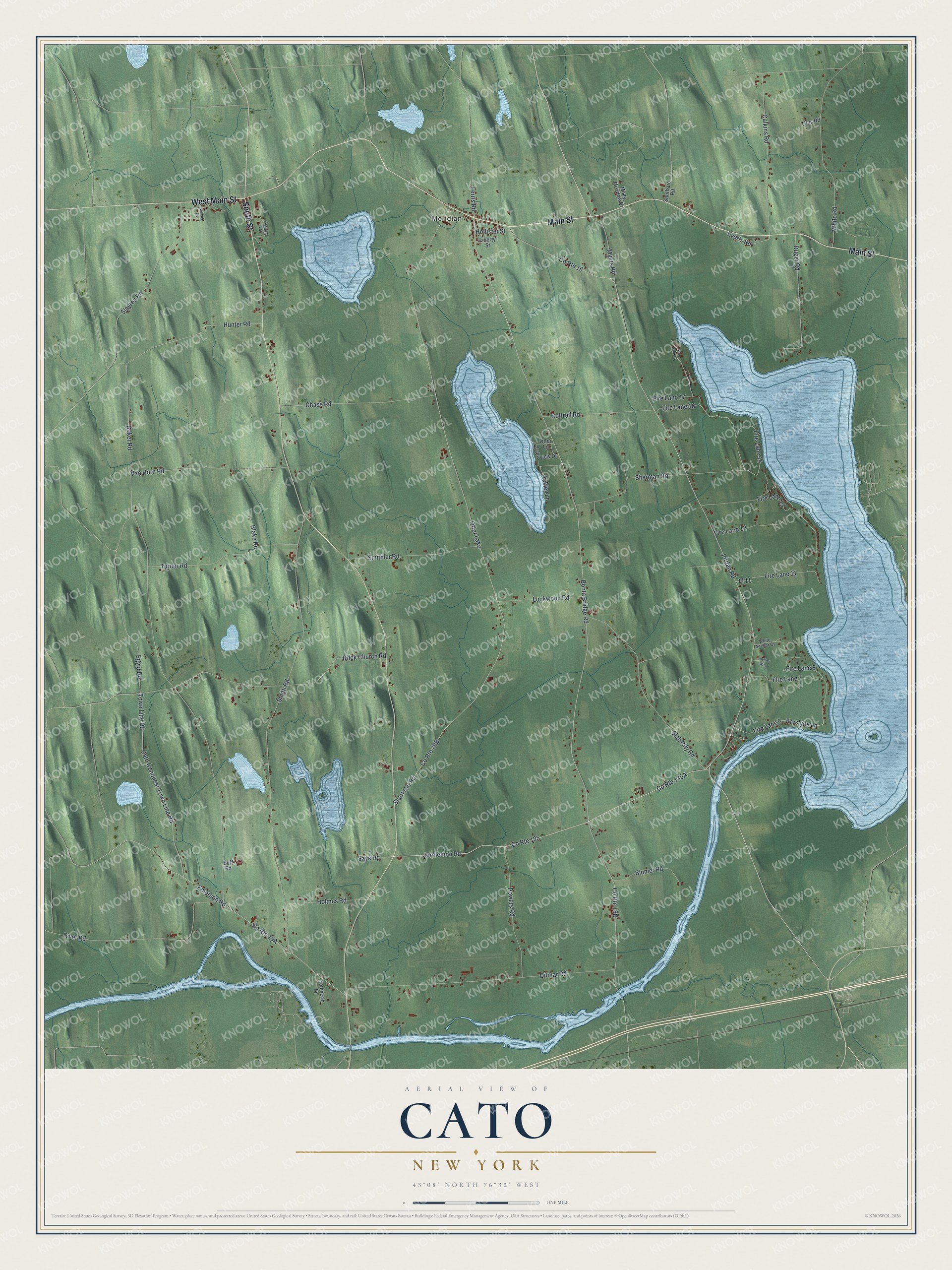 Detailed map of Cato, New York, showing streets and buildings