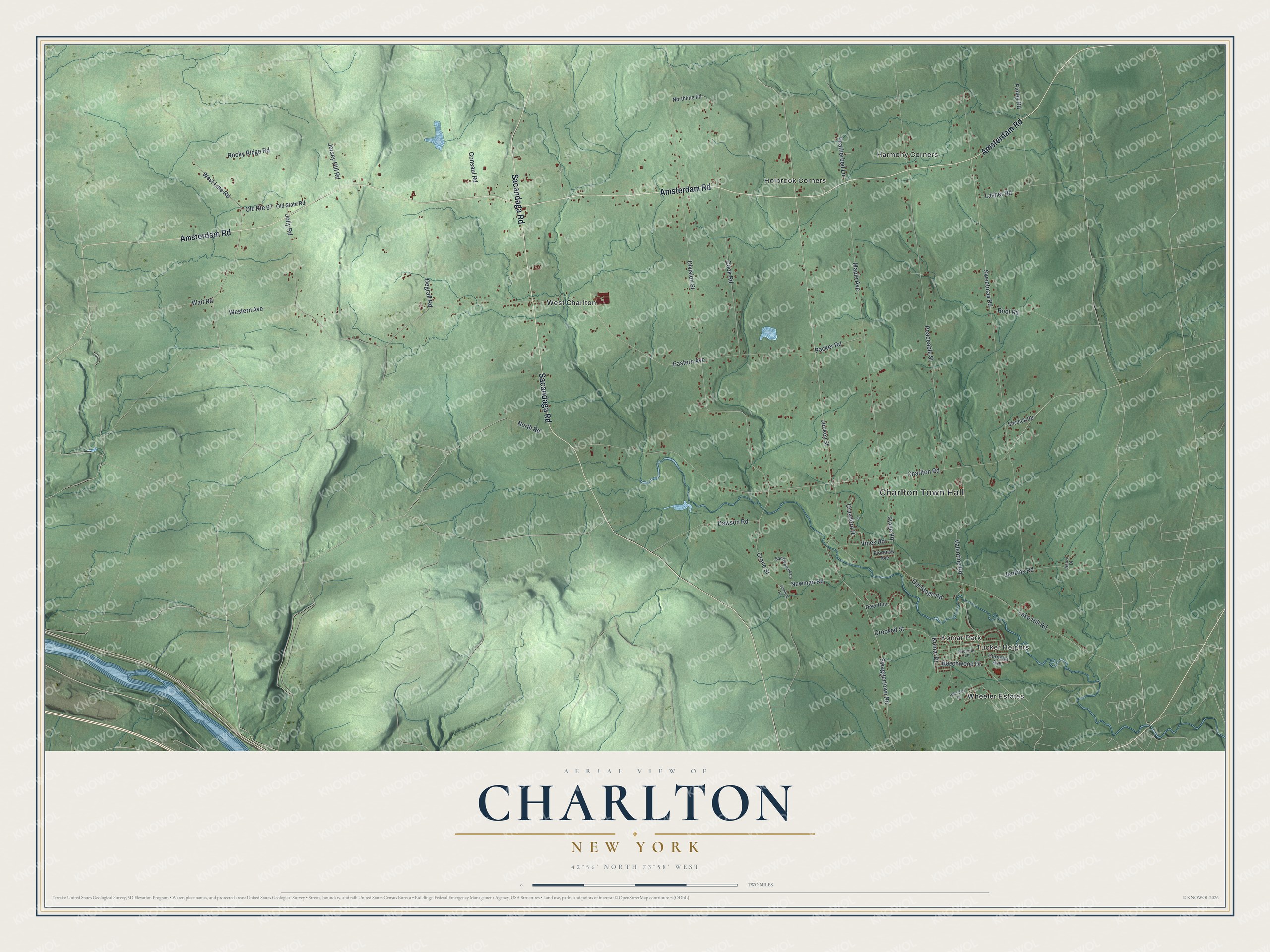 Detailed map of Charlton, New York, showing streets, buildings, and neighborhoods
