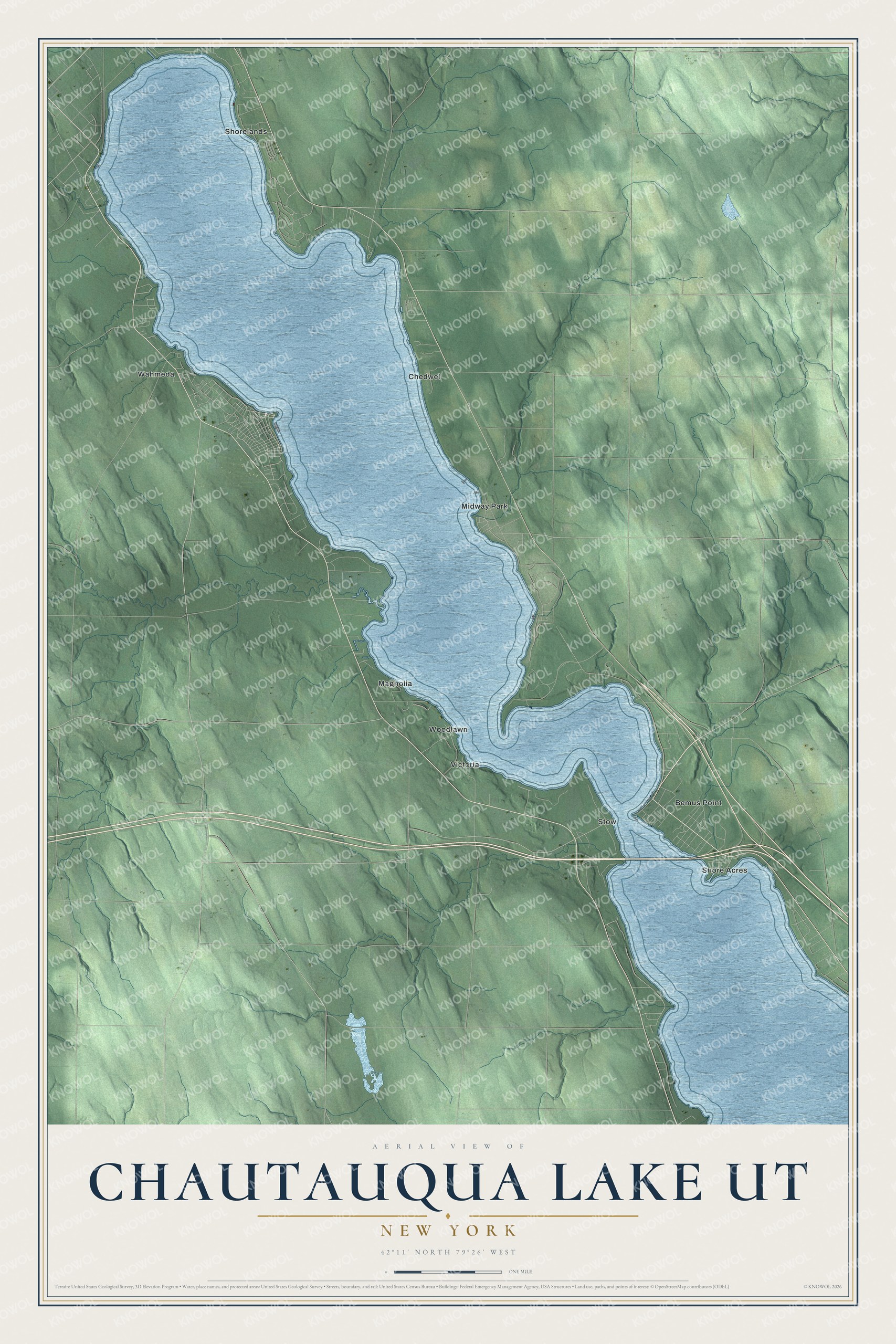 Watermarked full-map preview of Chautauqua Lake, New York