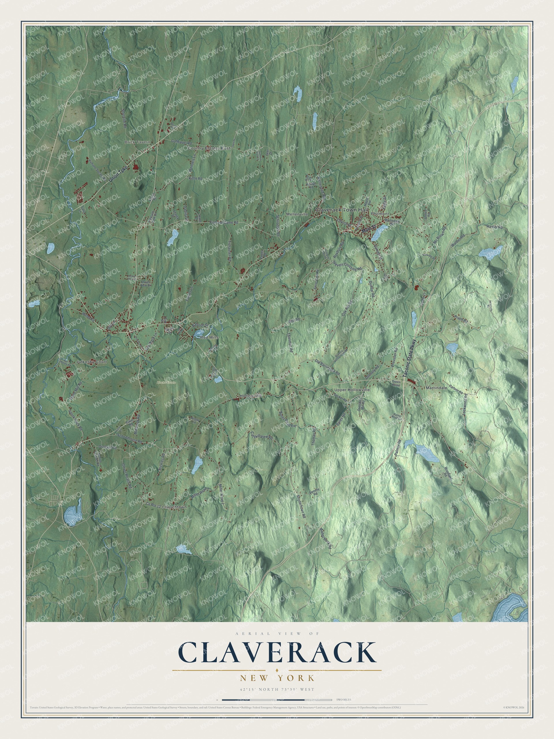 Detailed map of Claverack, New York, showing streets, buildings, and neighborhoods