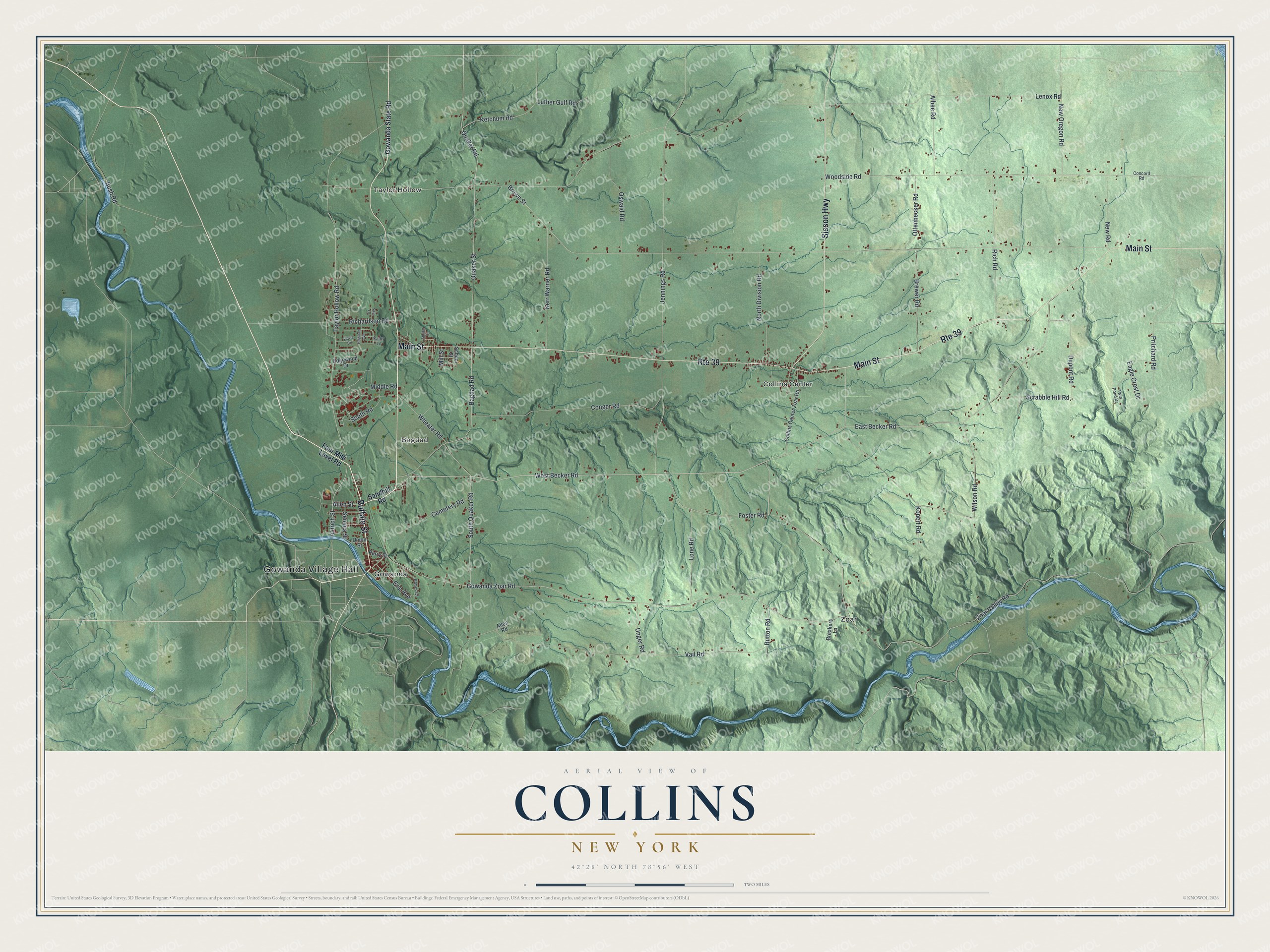 Watermarked full-map preview of Collins, New York