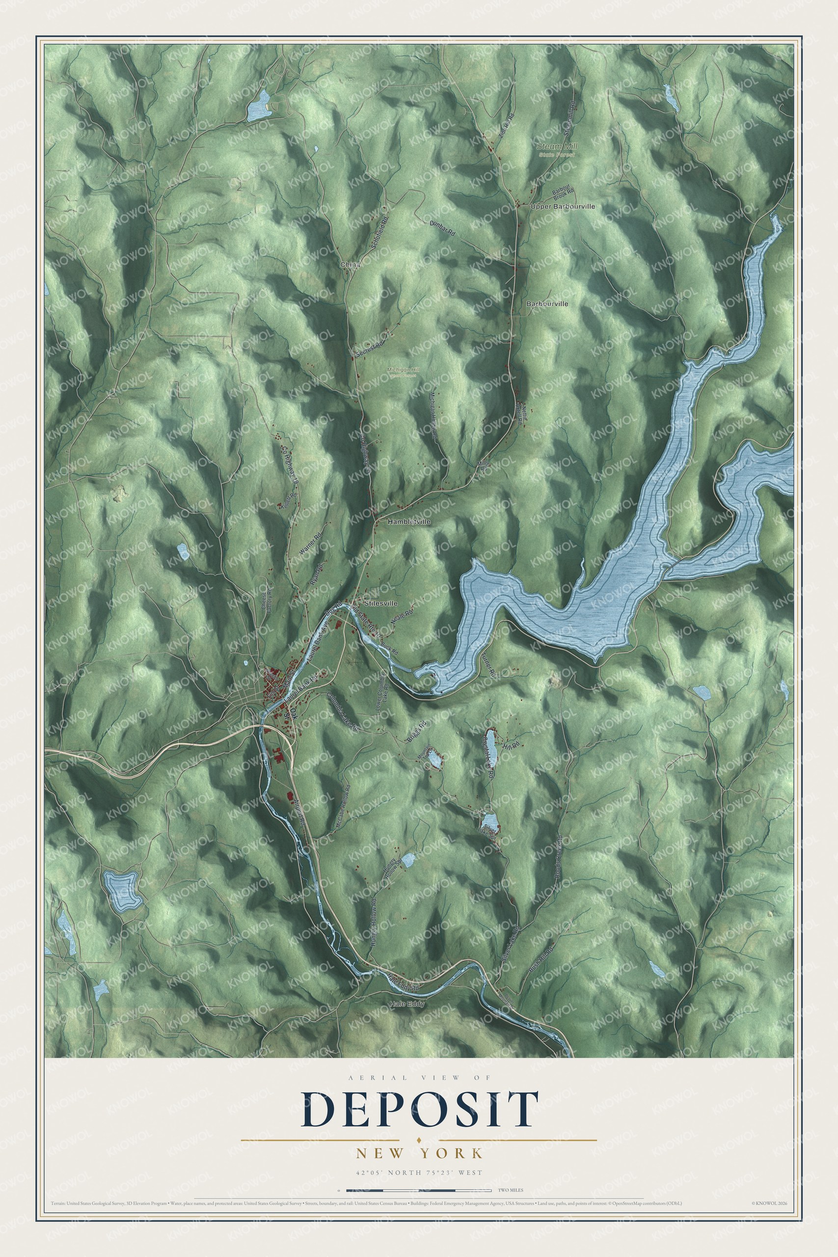 Watermarked full-map preview of Deposit, New York