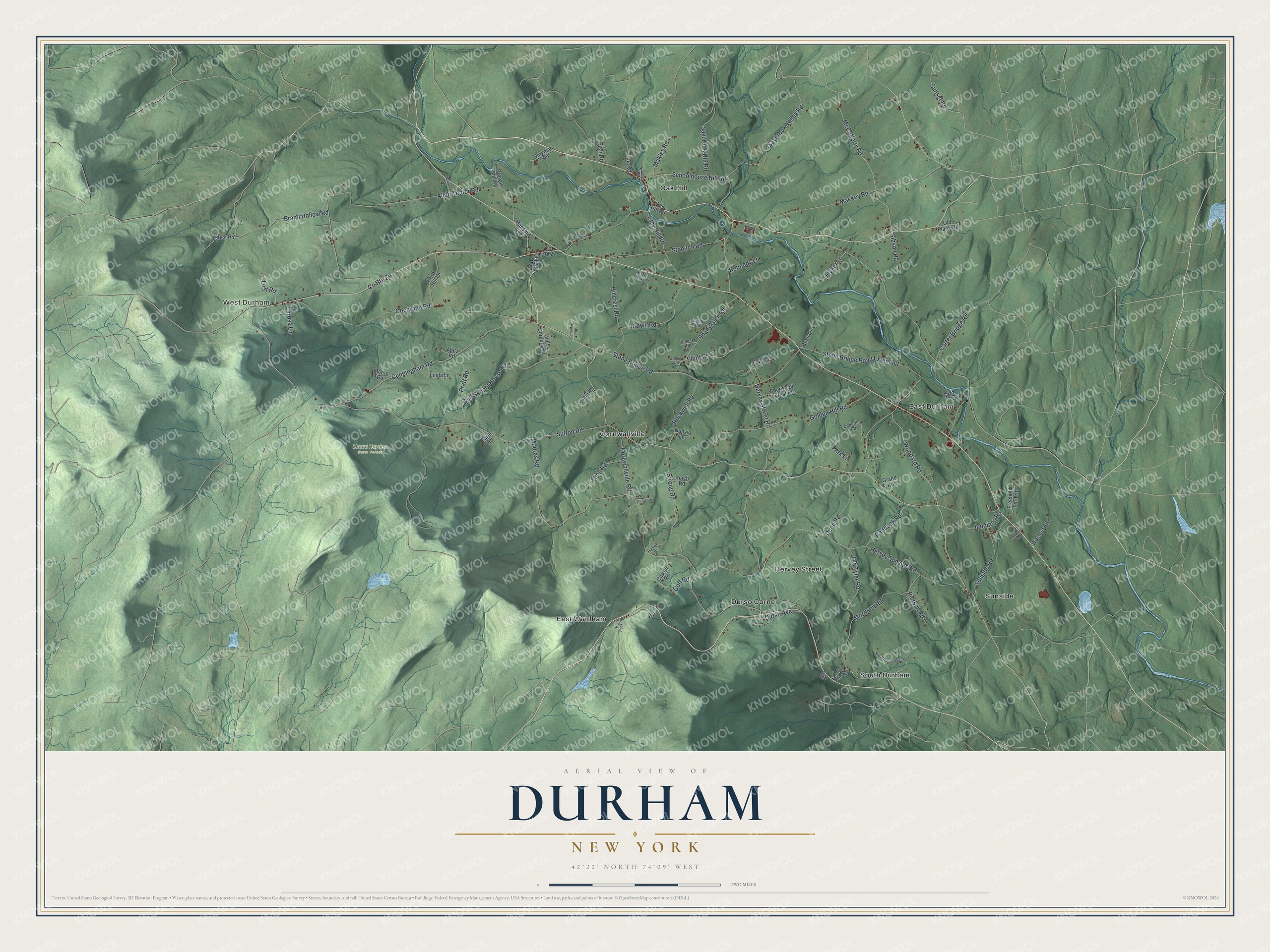 Watermarked full-map preview of Durham, New York