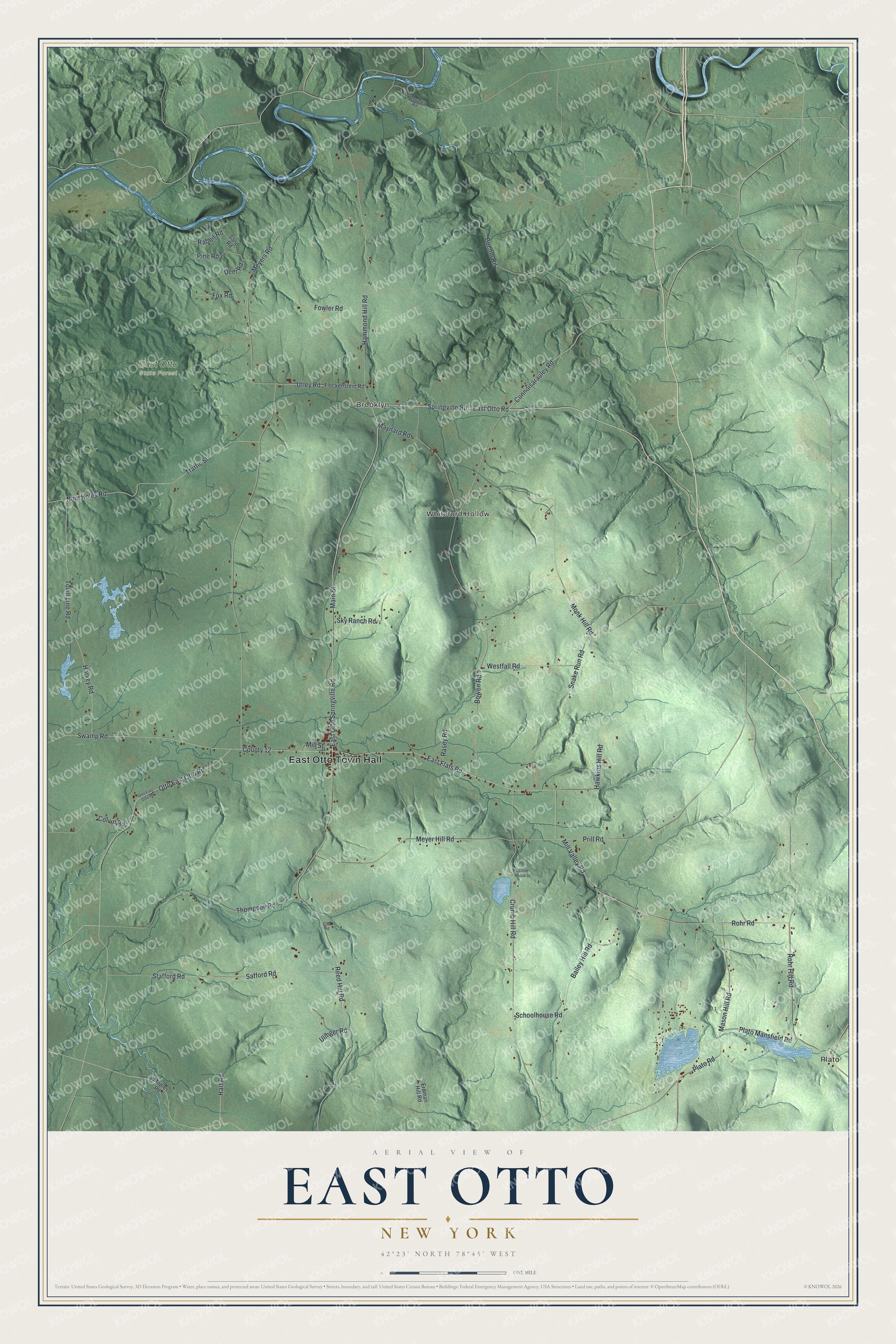 Detailed map of East Otto, New York, showing streets, buildings, and neighborhoods
