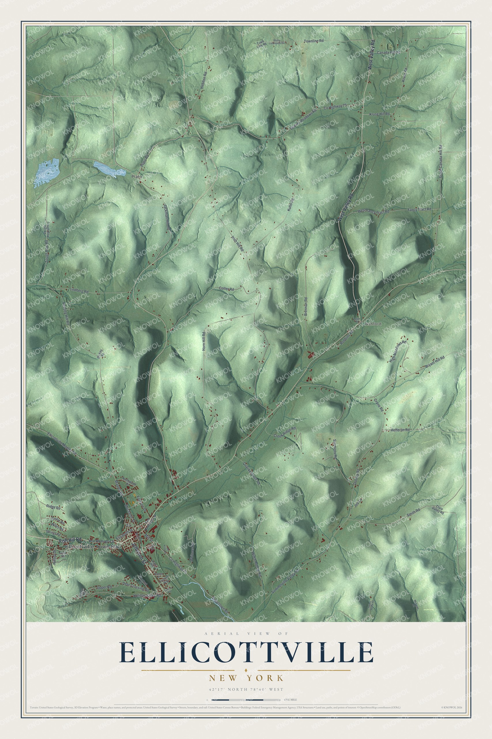 Watermarked full-map preview of Ellicottville, New York