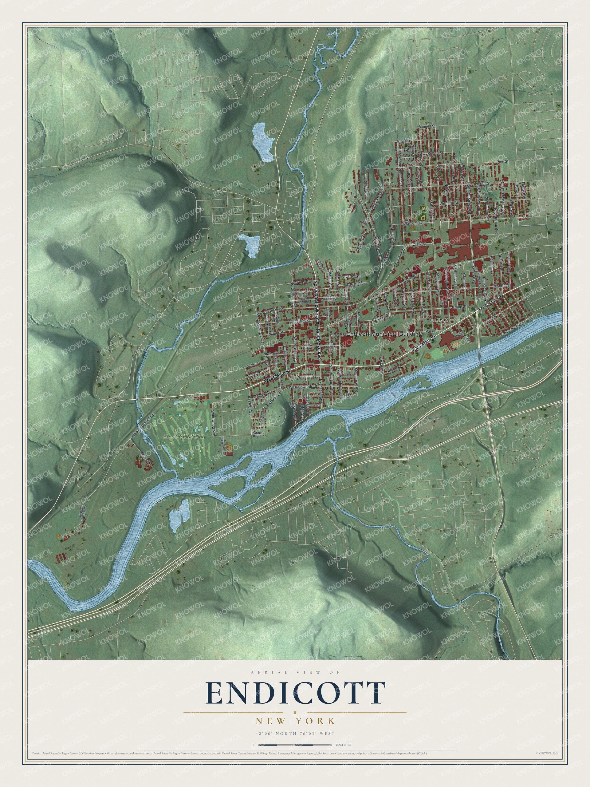 Watermarked full-map preview of Endicott, New York
