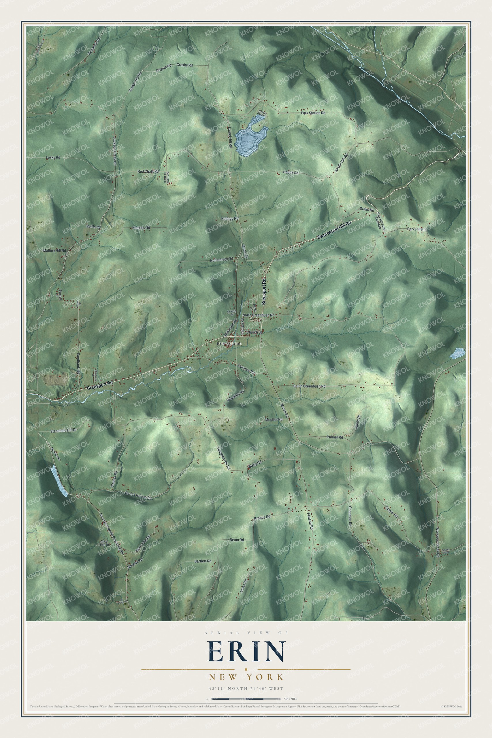 Detailed map of Erin, New York, showing streets and buildings