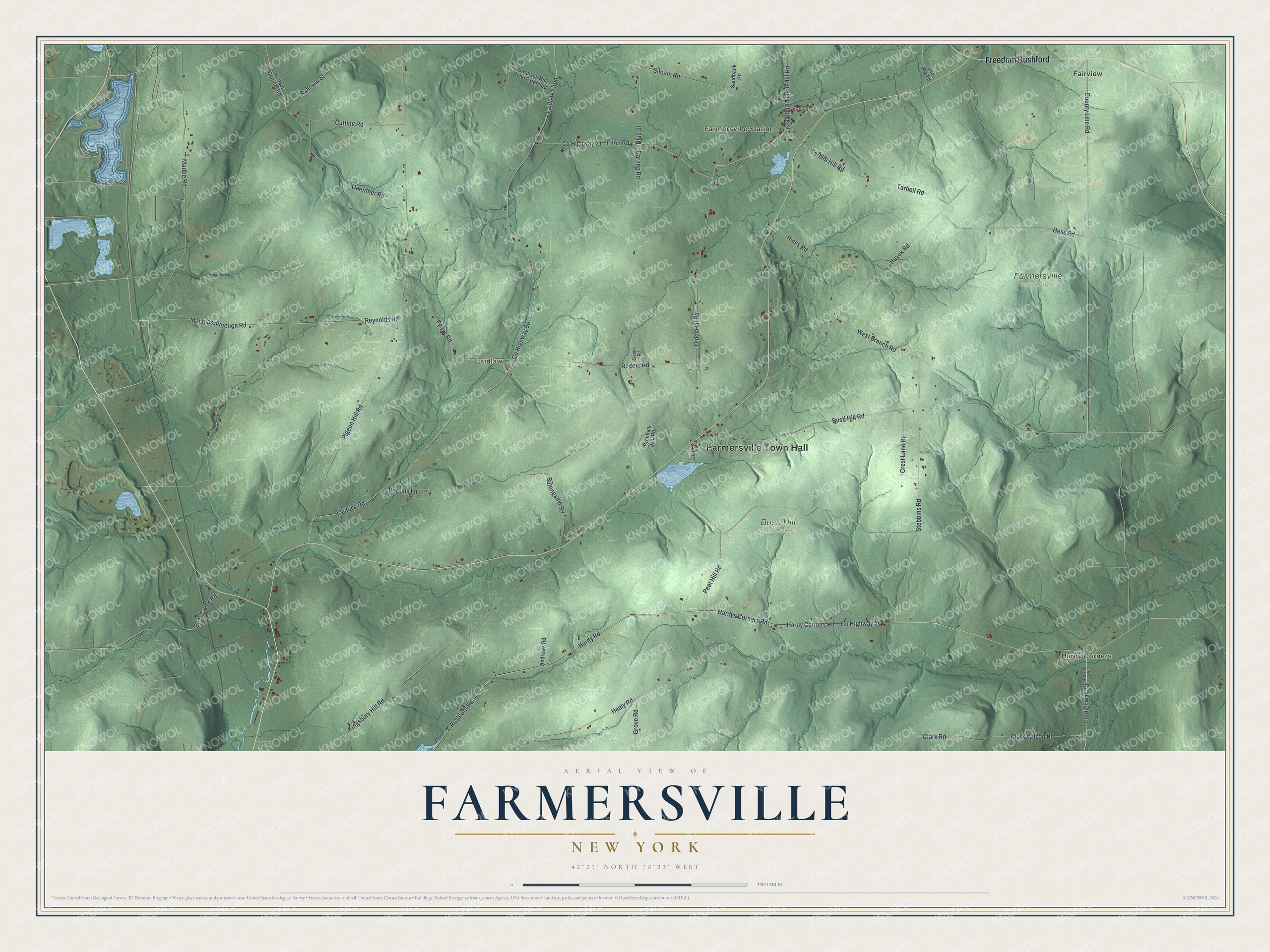 Watermarked full-map preview of Farmersville, New York