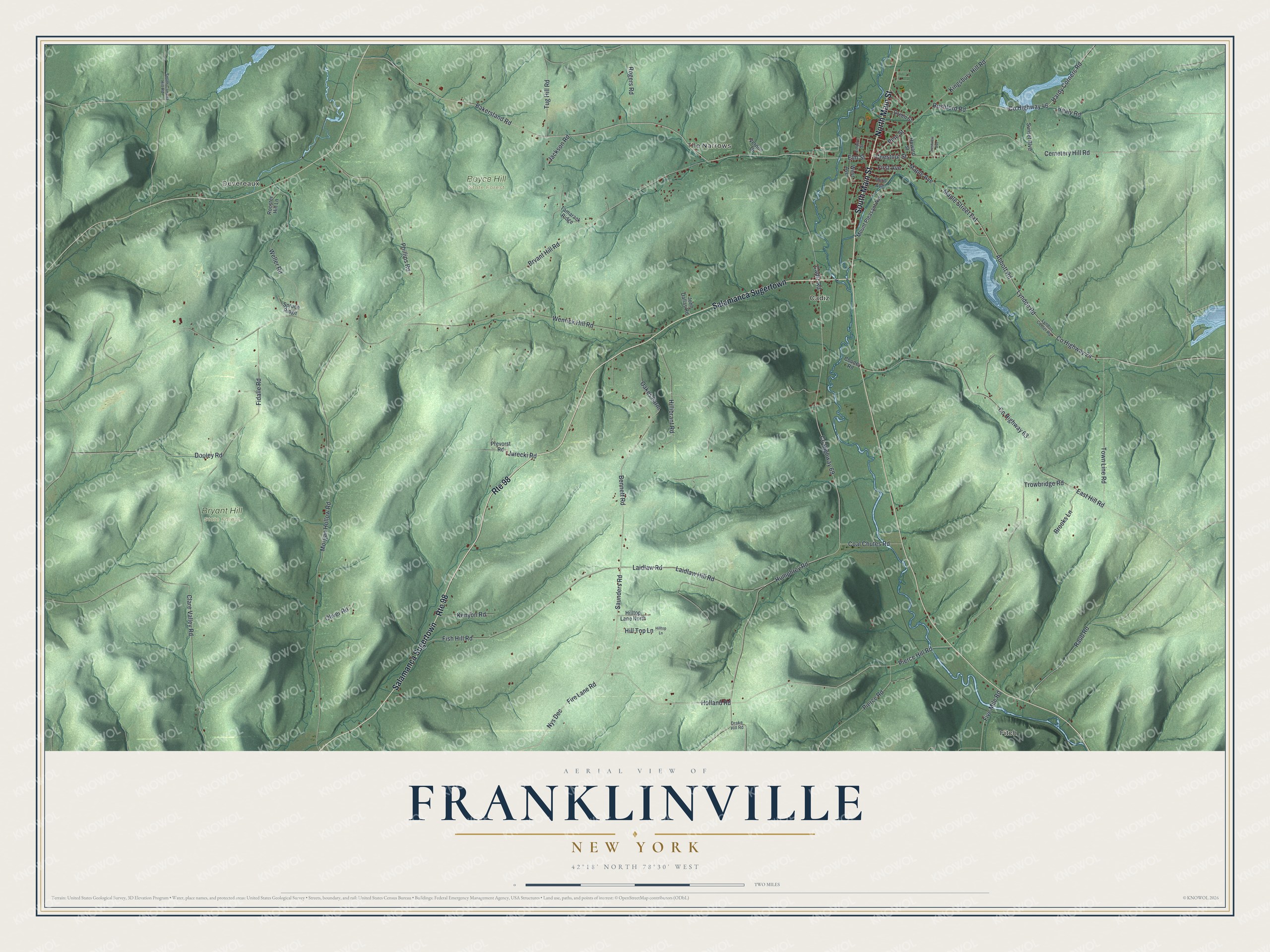 Watermarked full-map preview of Franklinville, New York