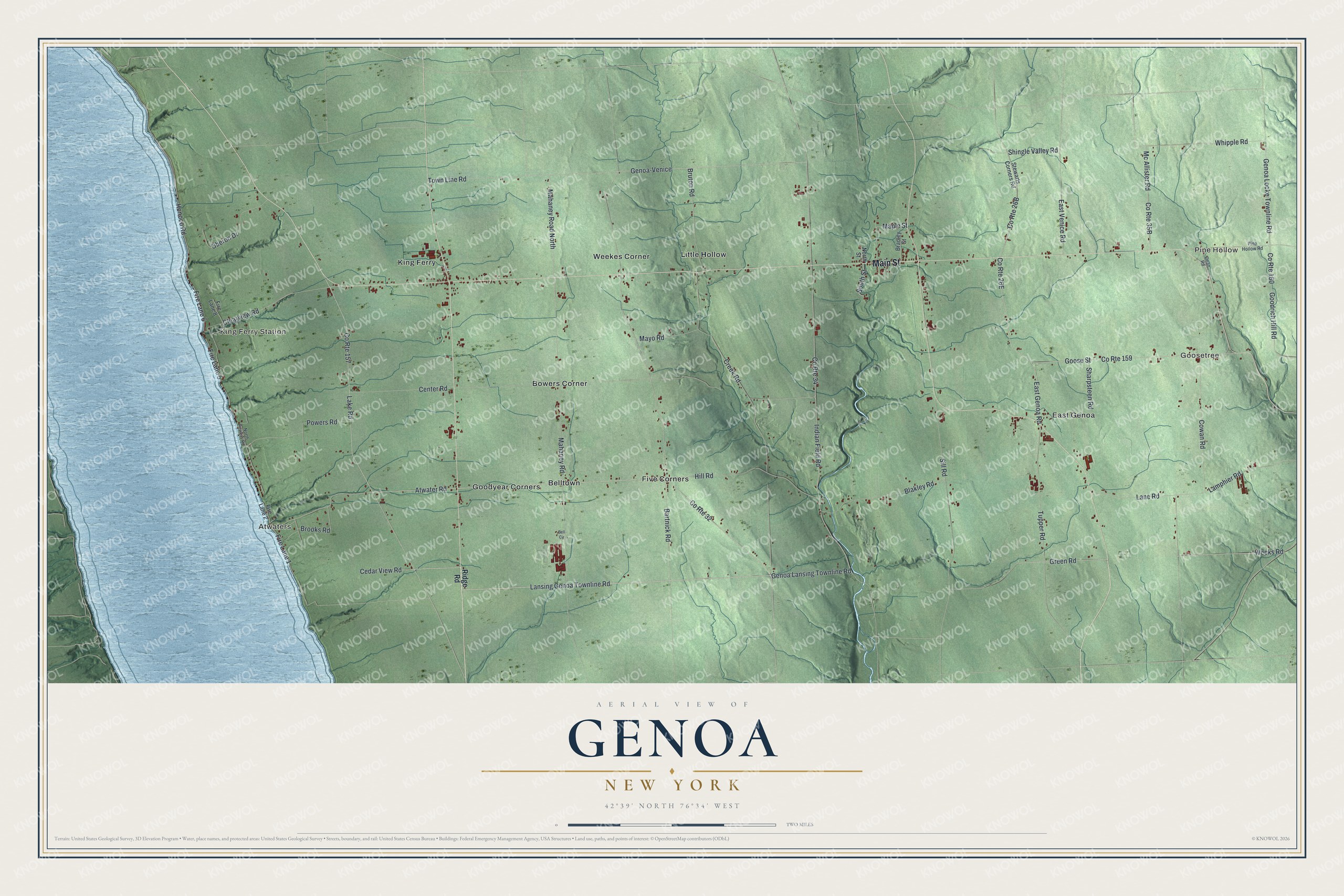 Detailed map of Genoa, New York, showing streets, buildings, and neighborhoods