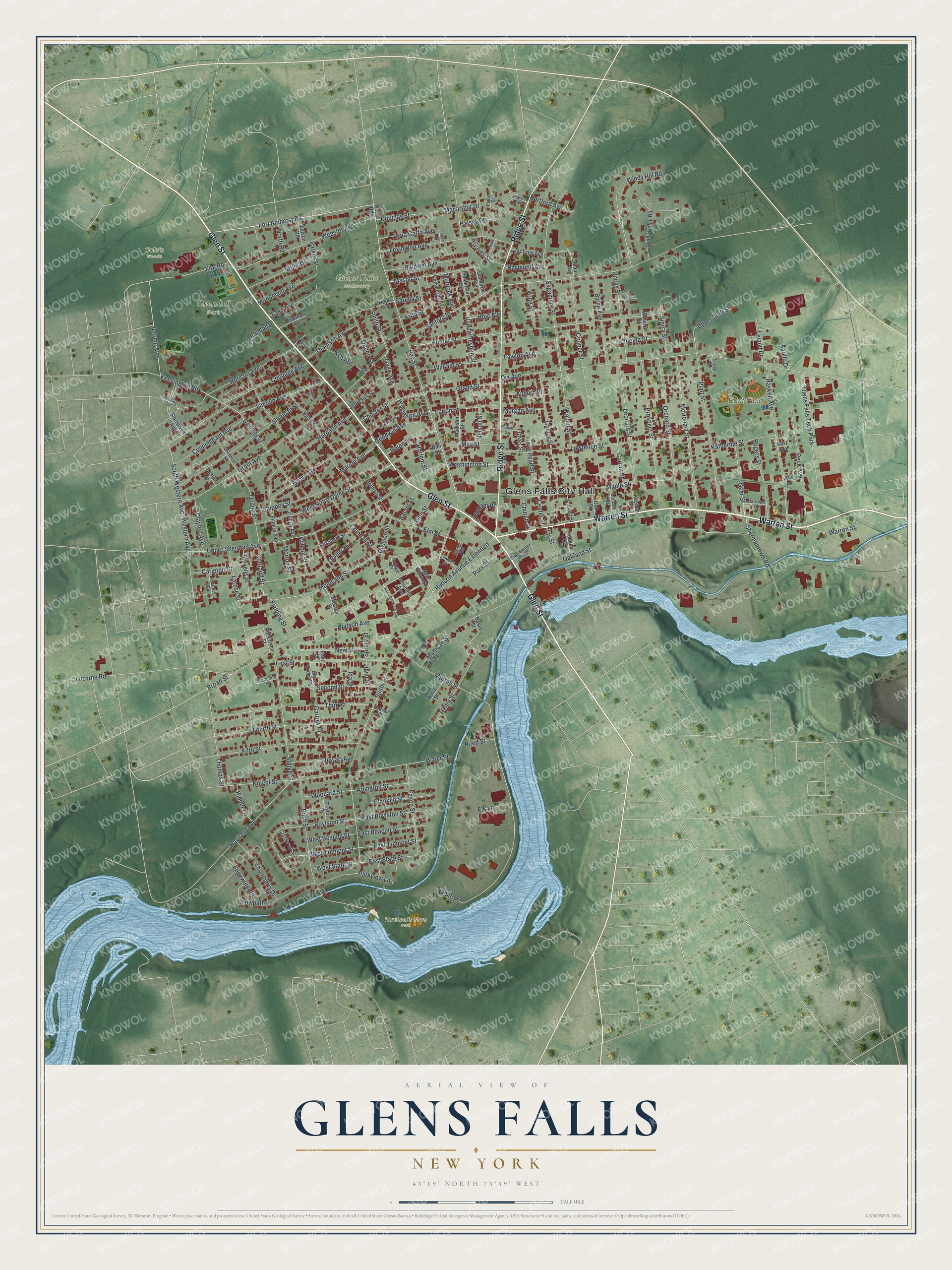 Watermarked full-map preview of Glens Falls, New York