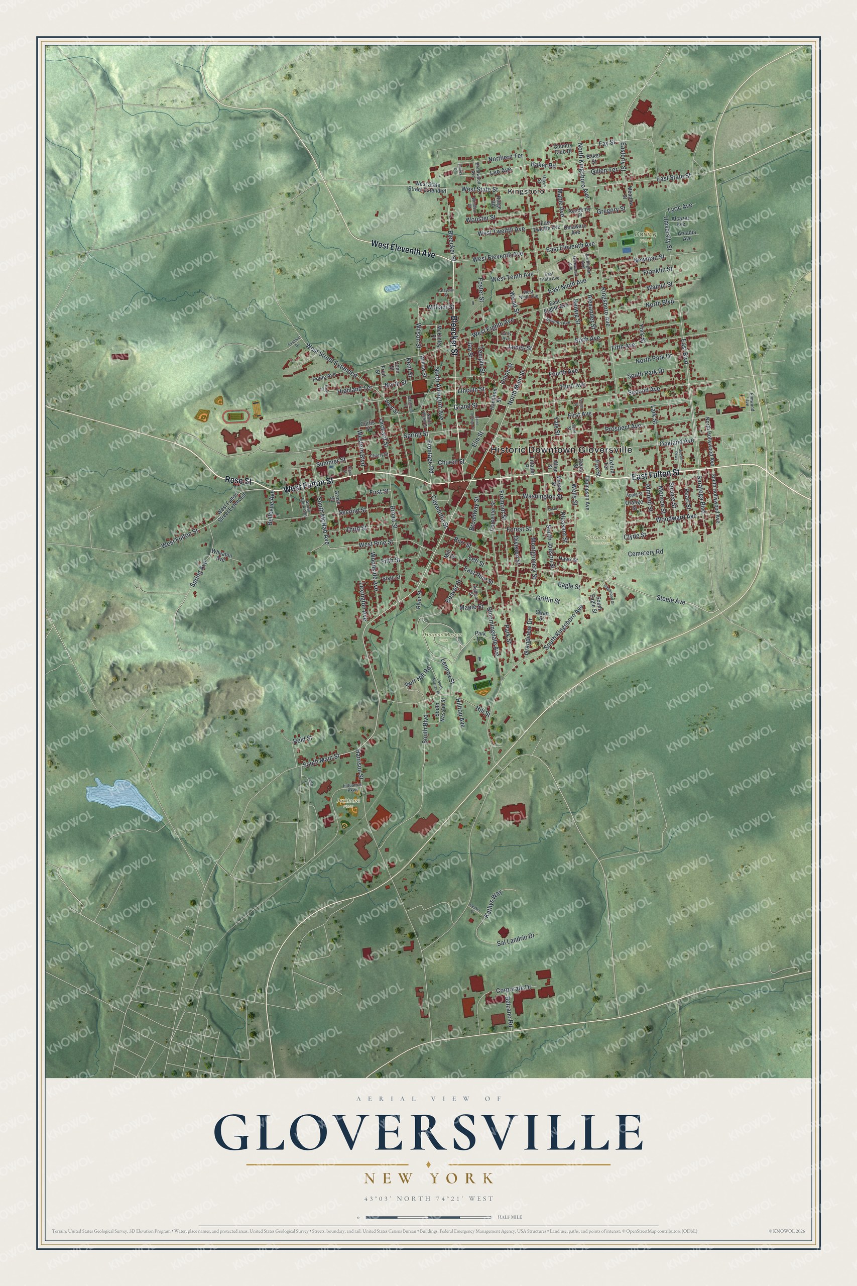 Watermarked full-map preview of Gloversville, New York