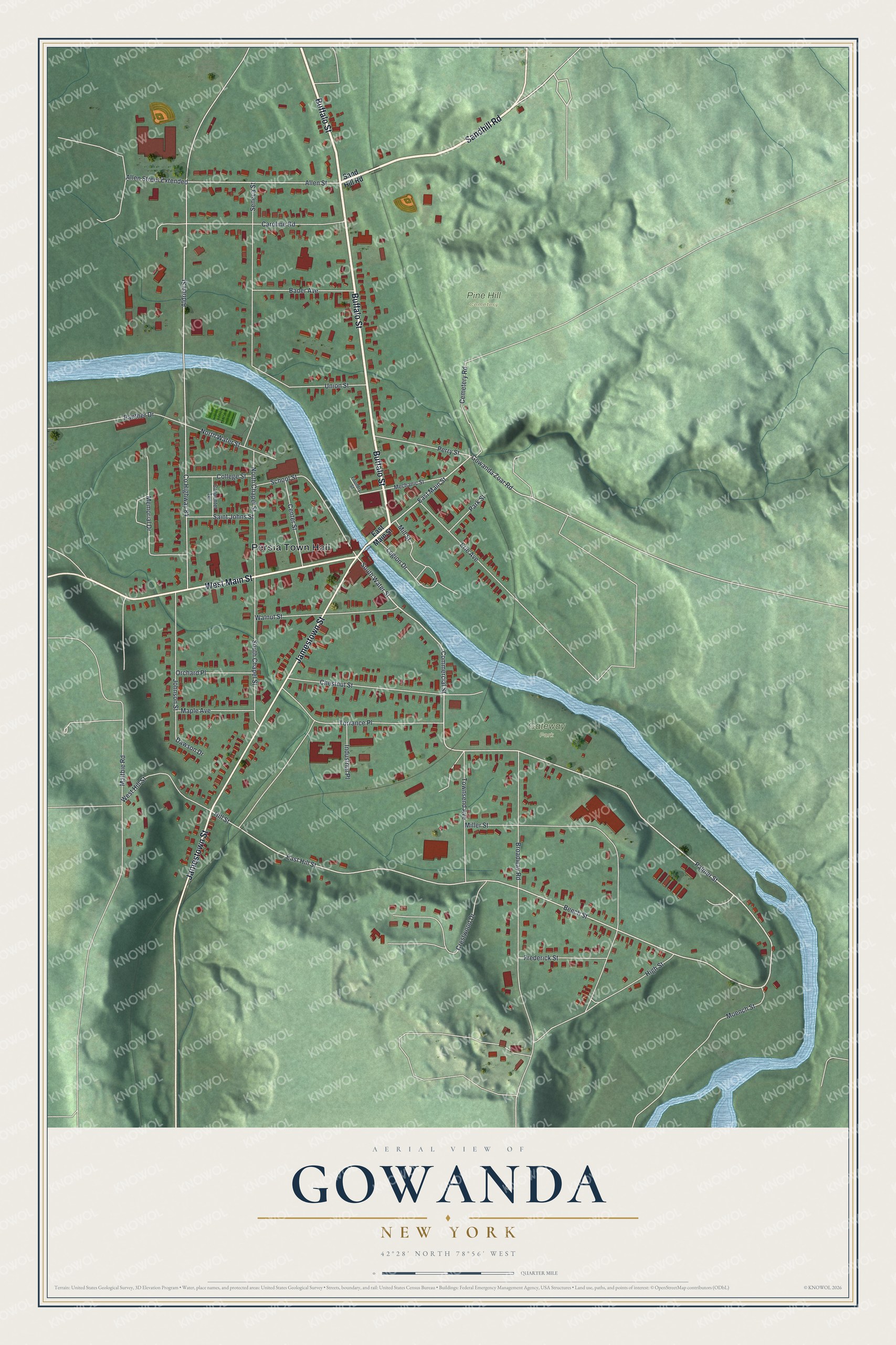 Watermarked full-map preview of Gowanda, New York