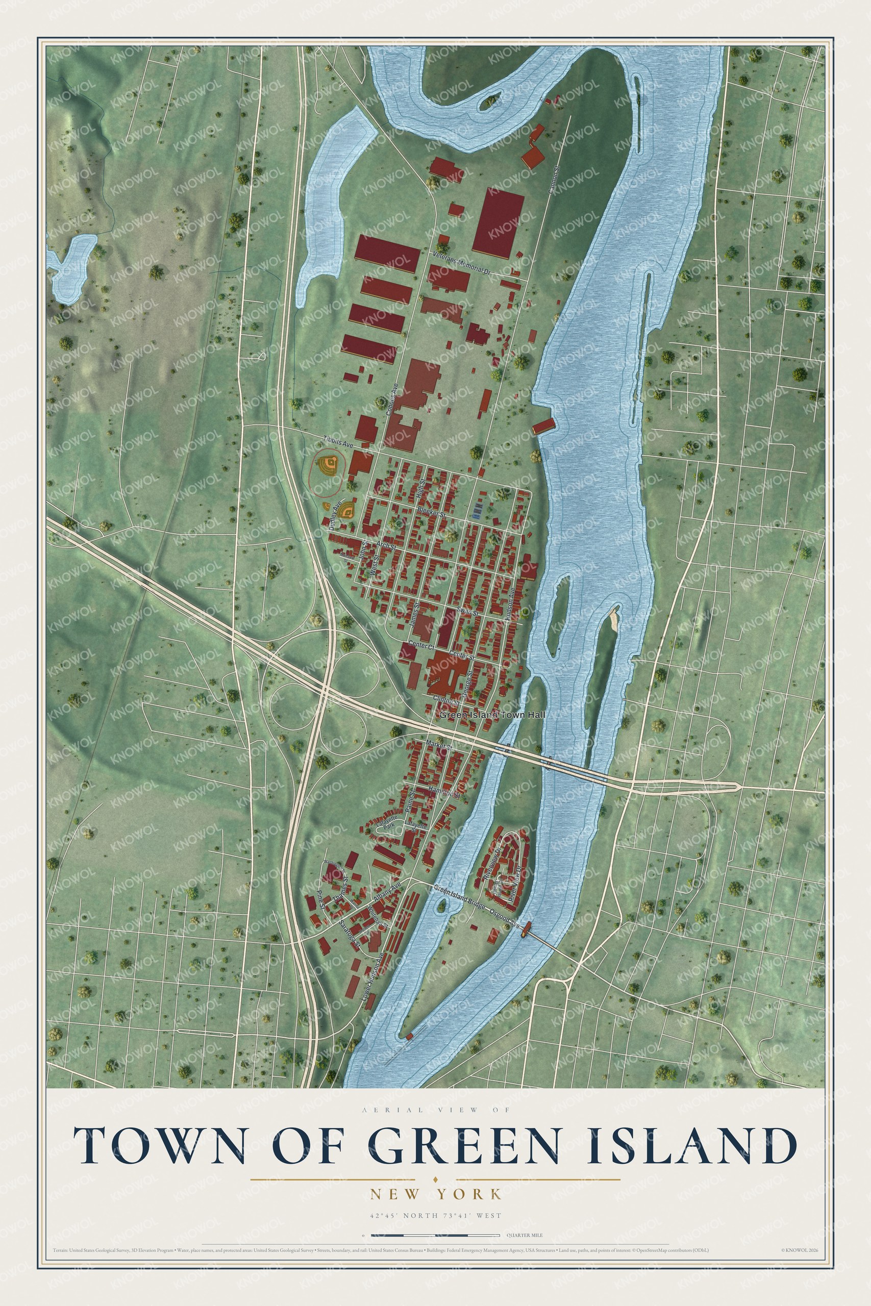 Watermarked full-map preview of Green Island, New York