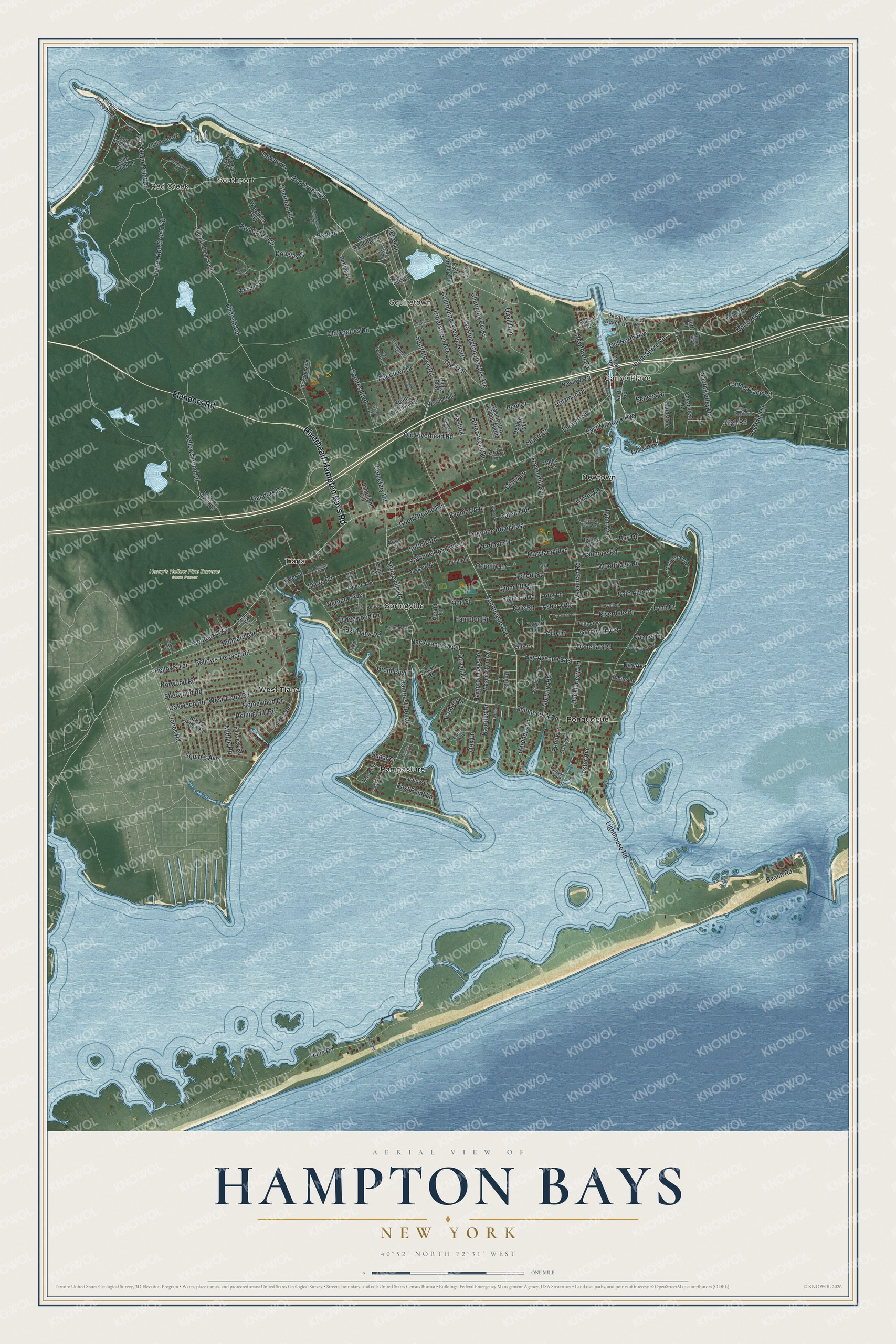 Watermarked full-map preview of Hampton Bays, New York
