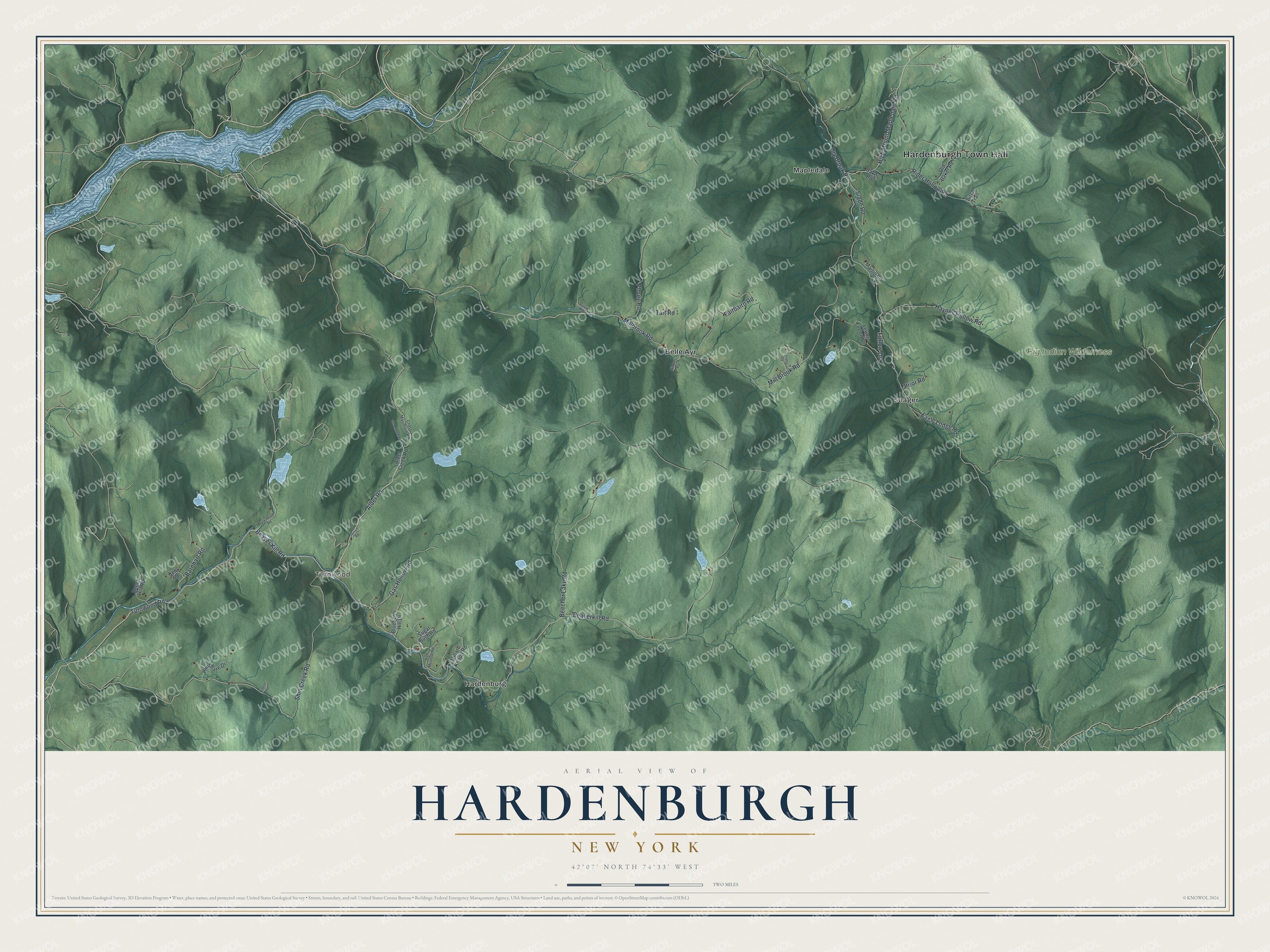 Detailed map of Hardenburgh, New York, showing streets, buildings, and neighborhoods