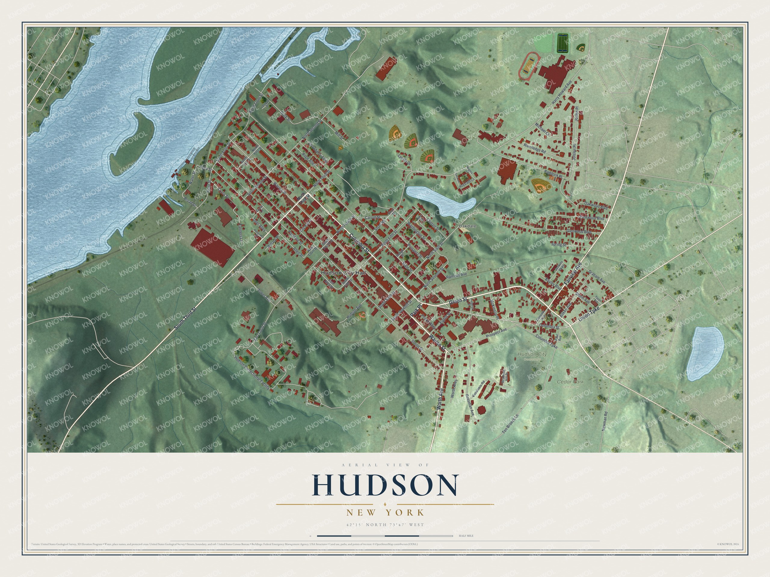Watermarked full-map preview of Hudson, New York