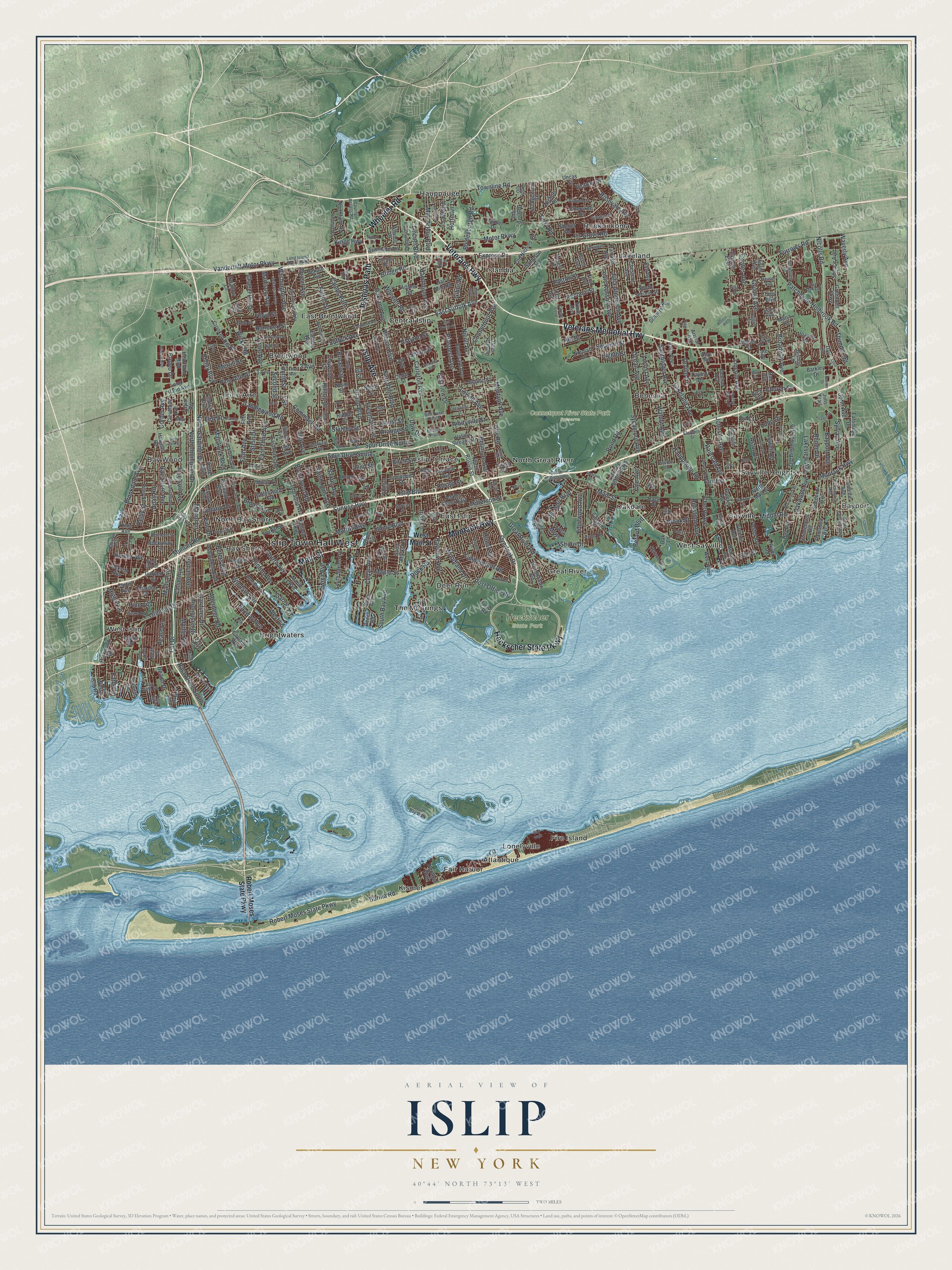 Watermarked full-map preview of Islip, New York