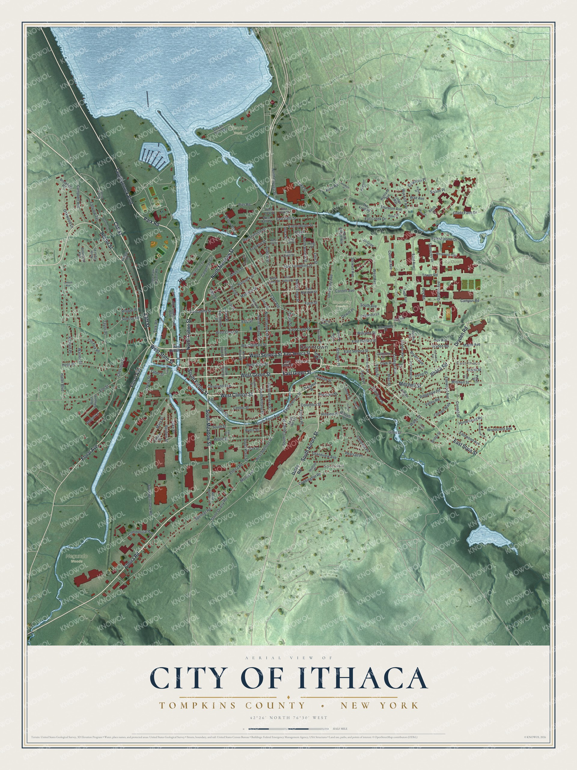 Watermarked full-map preview of Ithaca, New York