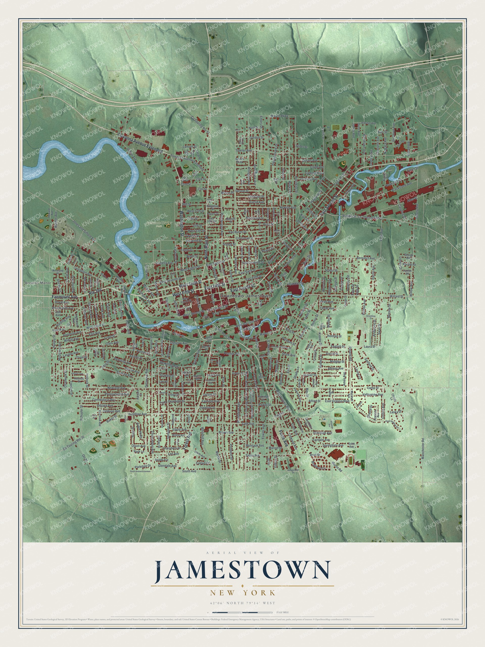 Watermarked full-map preview of Jamestown, New York