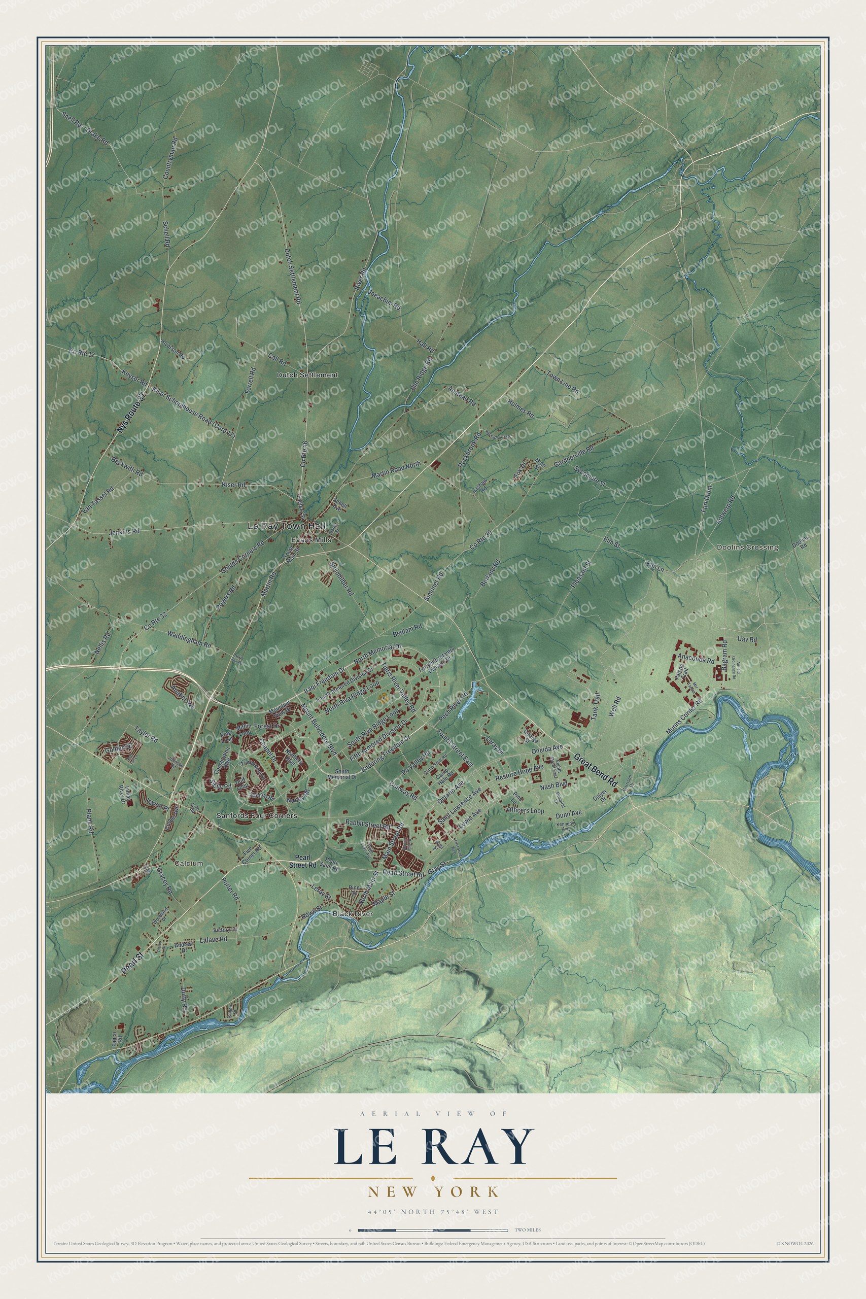Watermarked full-map preview of Le Ray, New York