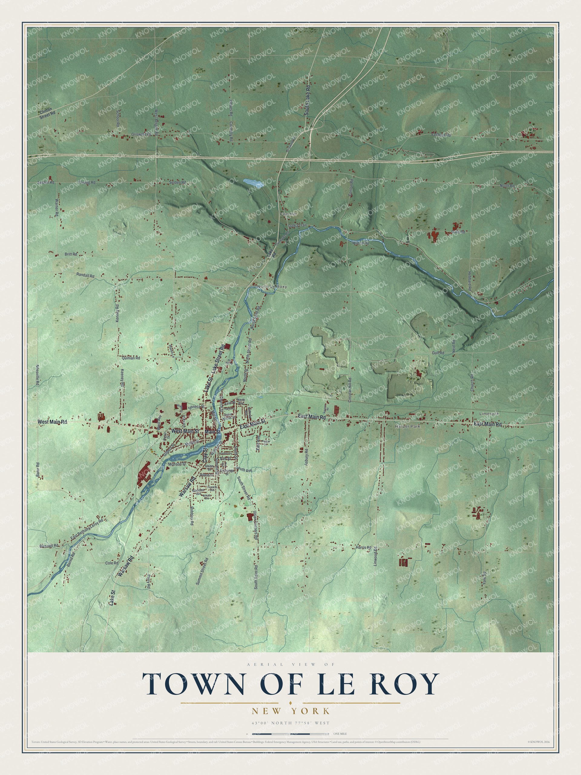 Watermarked full-map preview of Le Roy, New York