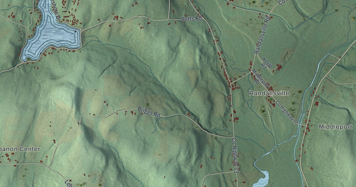 Close-up of streets and buildings in Lebanon, New York