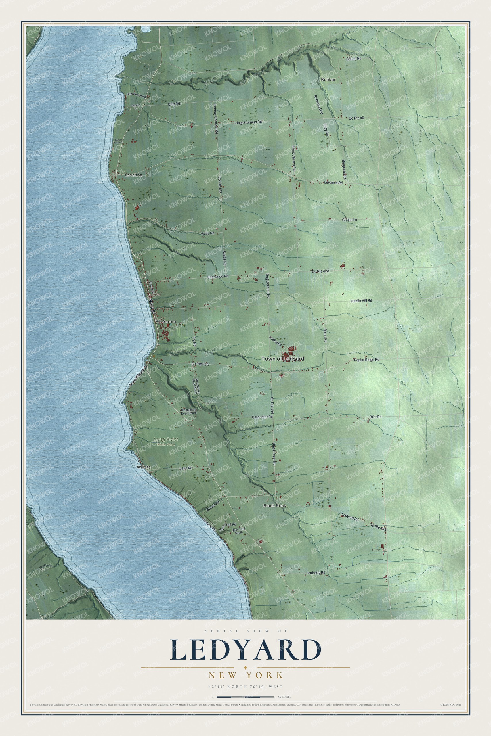 Watermarked full-map preview of Ledyard, New York