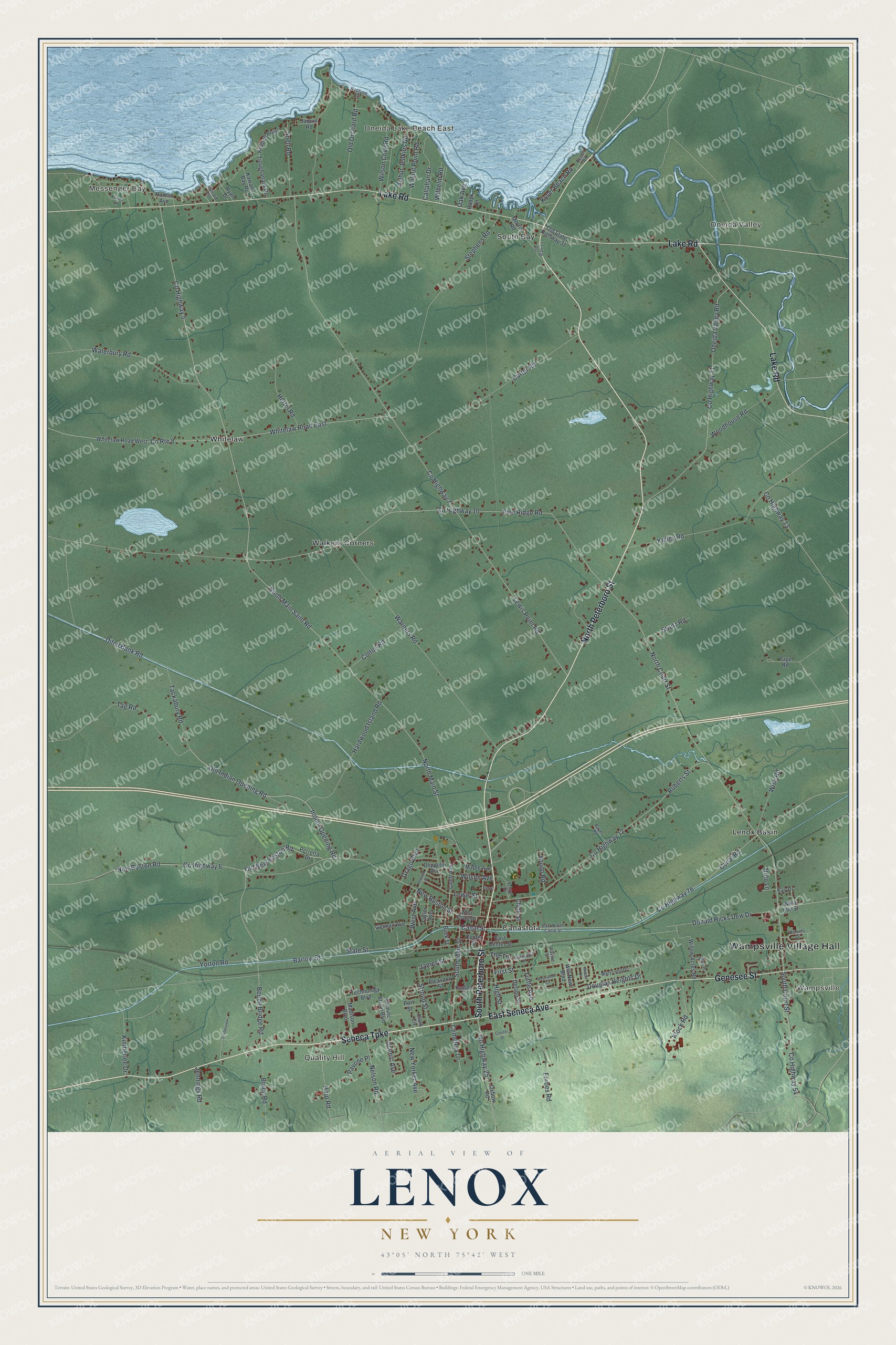 Detailed map of Lenox, New York, showing streets, buildings, and neighborhoods