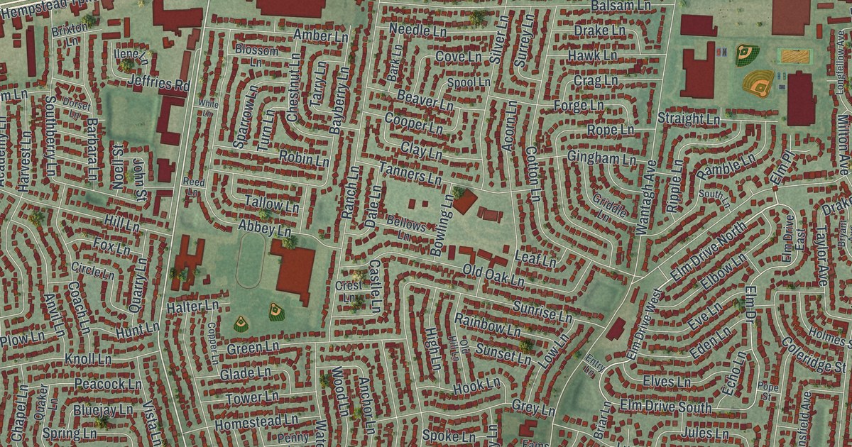 Map of Levittown, New York, Drawn Like an Old Atlas
