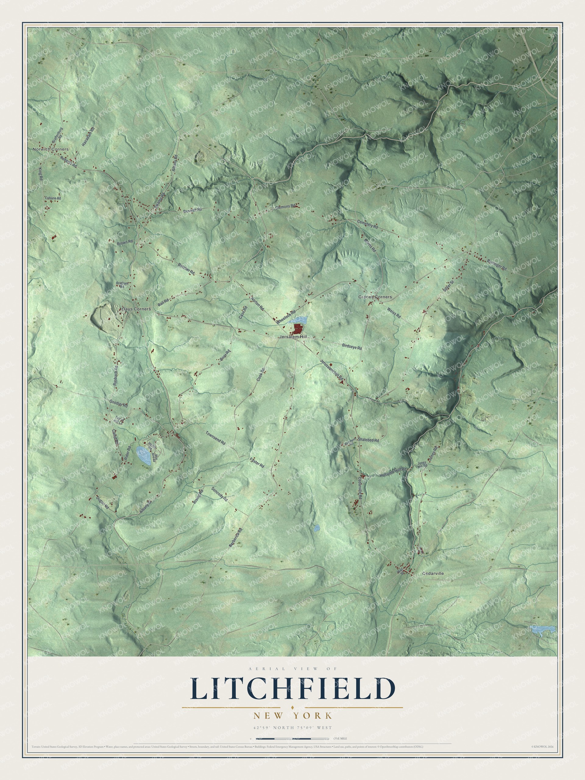 Detailed map of Litchfield, New York, showing streets, buildings, and neighborhoods
