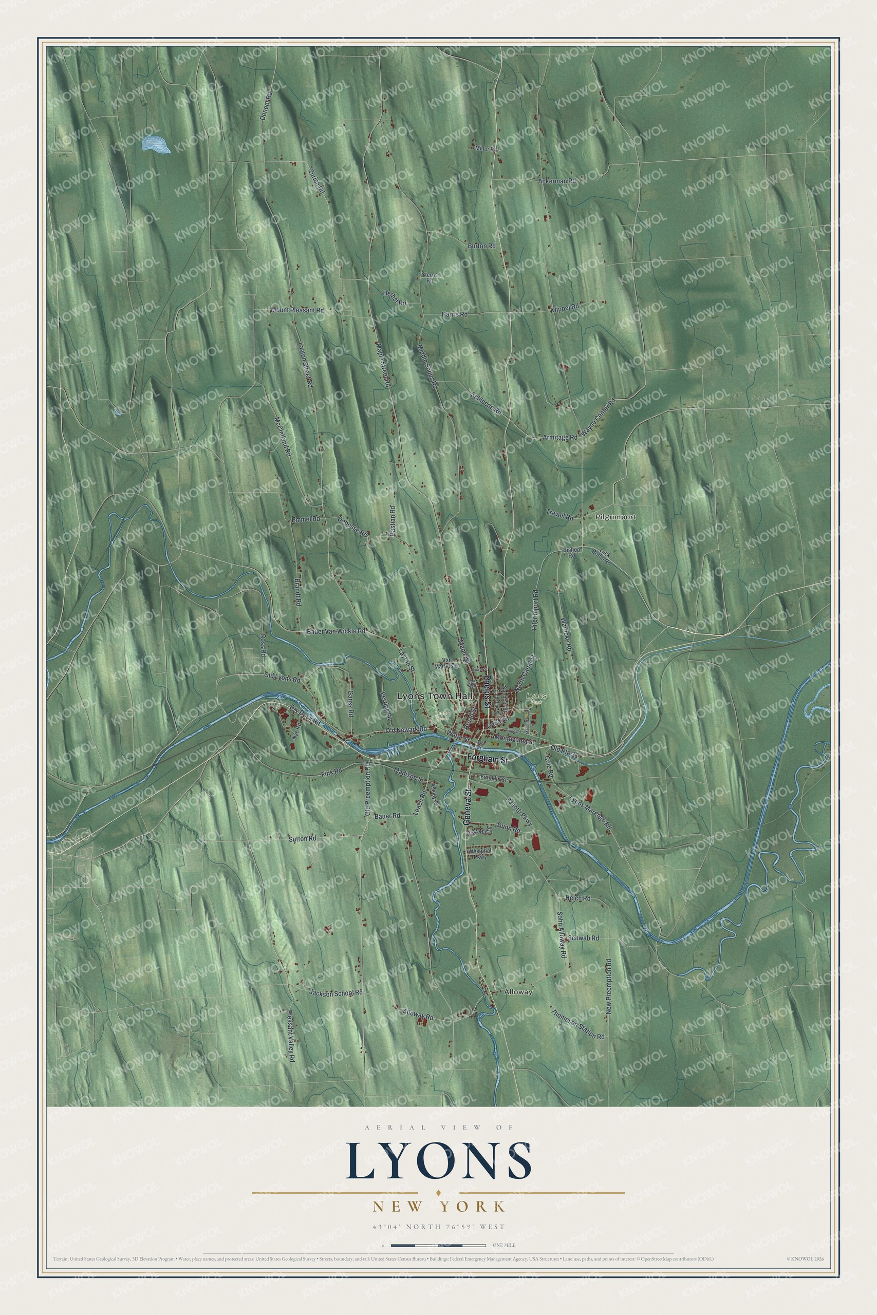 Watermarked full-map preview of Lyons, New York