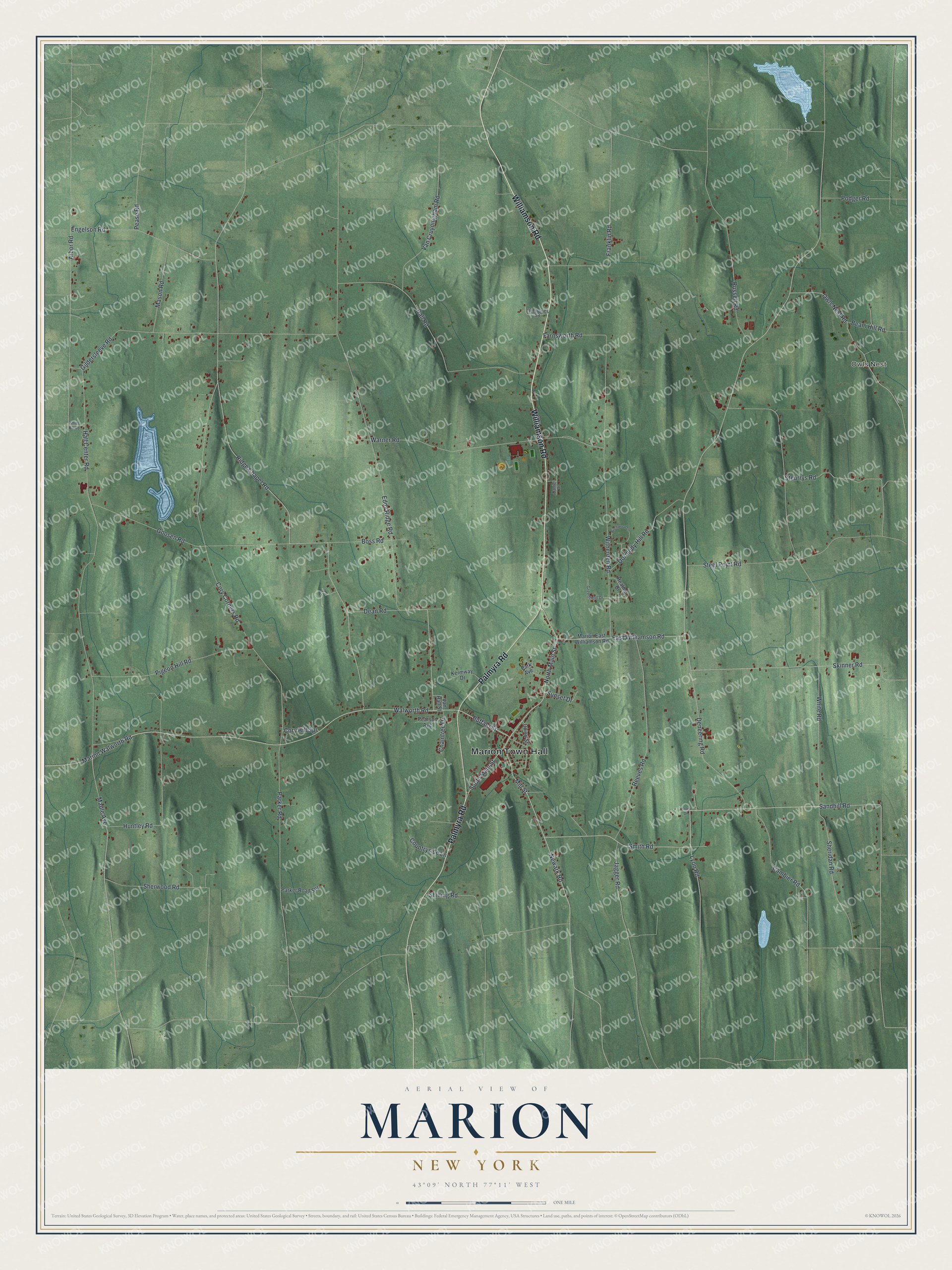 Detailed map of Marion, New York, showing streets and buildings