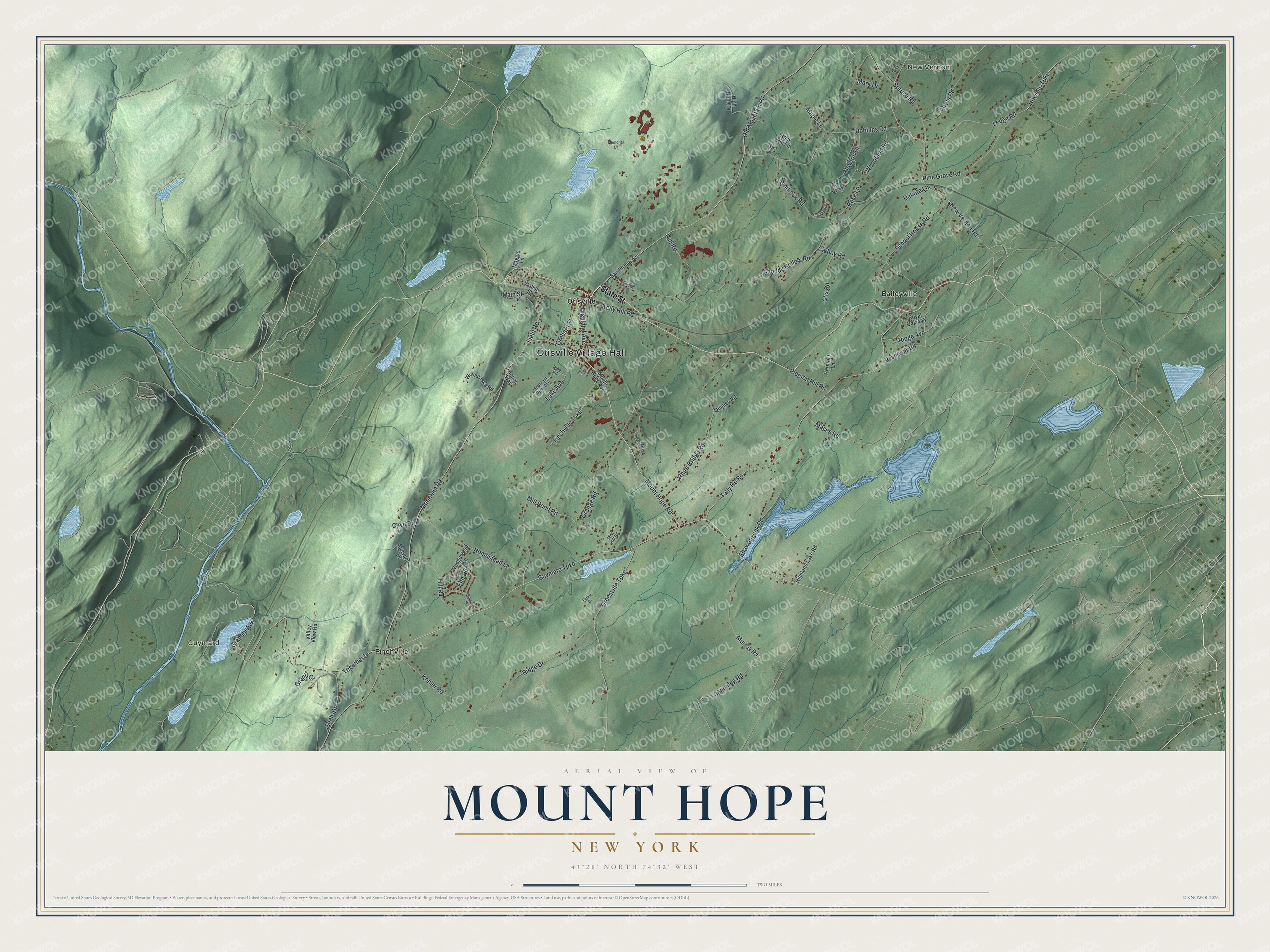 Detailed map of Mount Hope, New York, showing streets, buildings, and neighborhoods