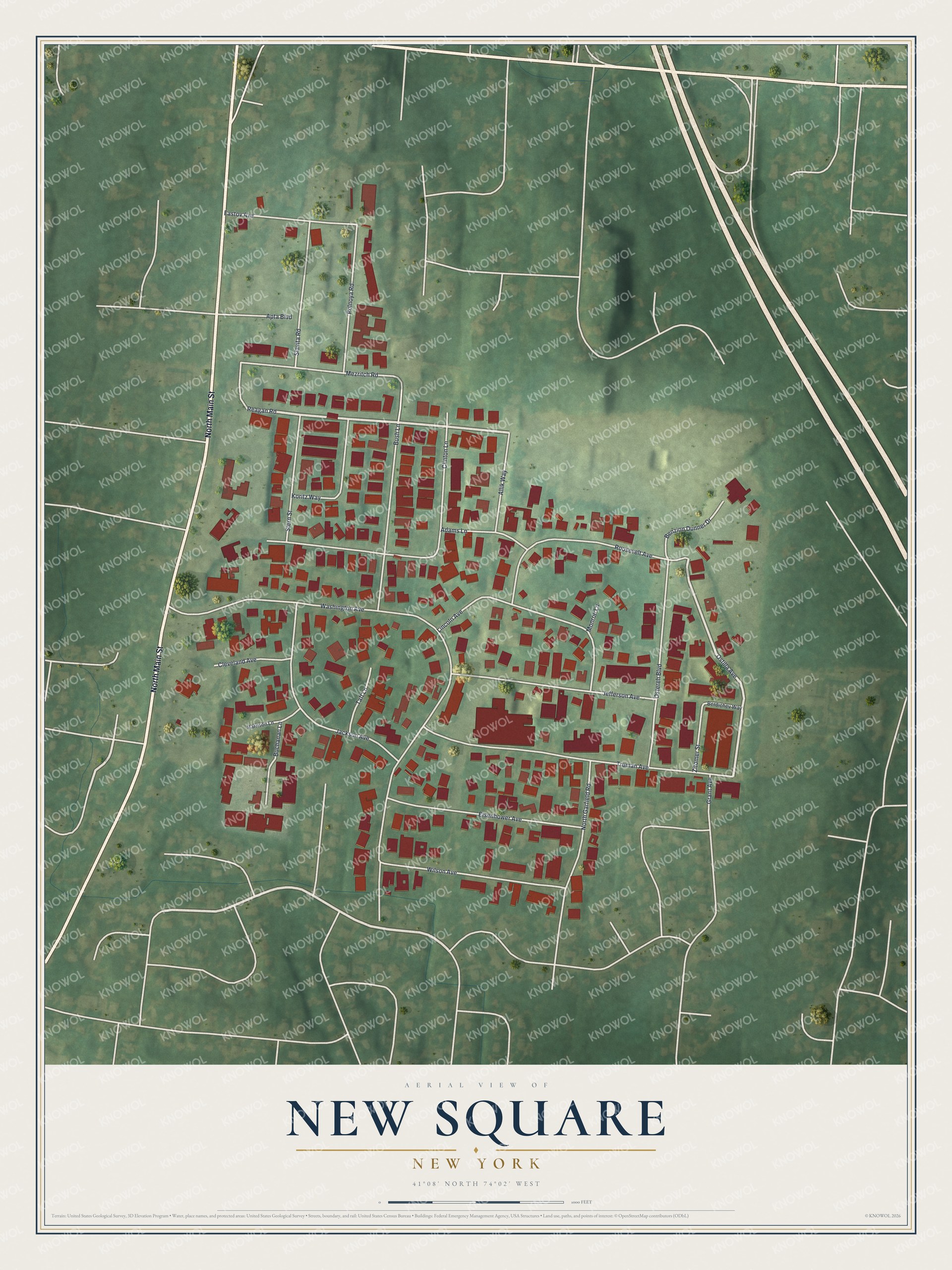 Detailed map of New Square, New York, showing streets and buildings