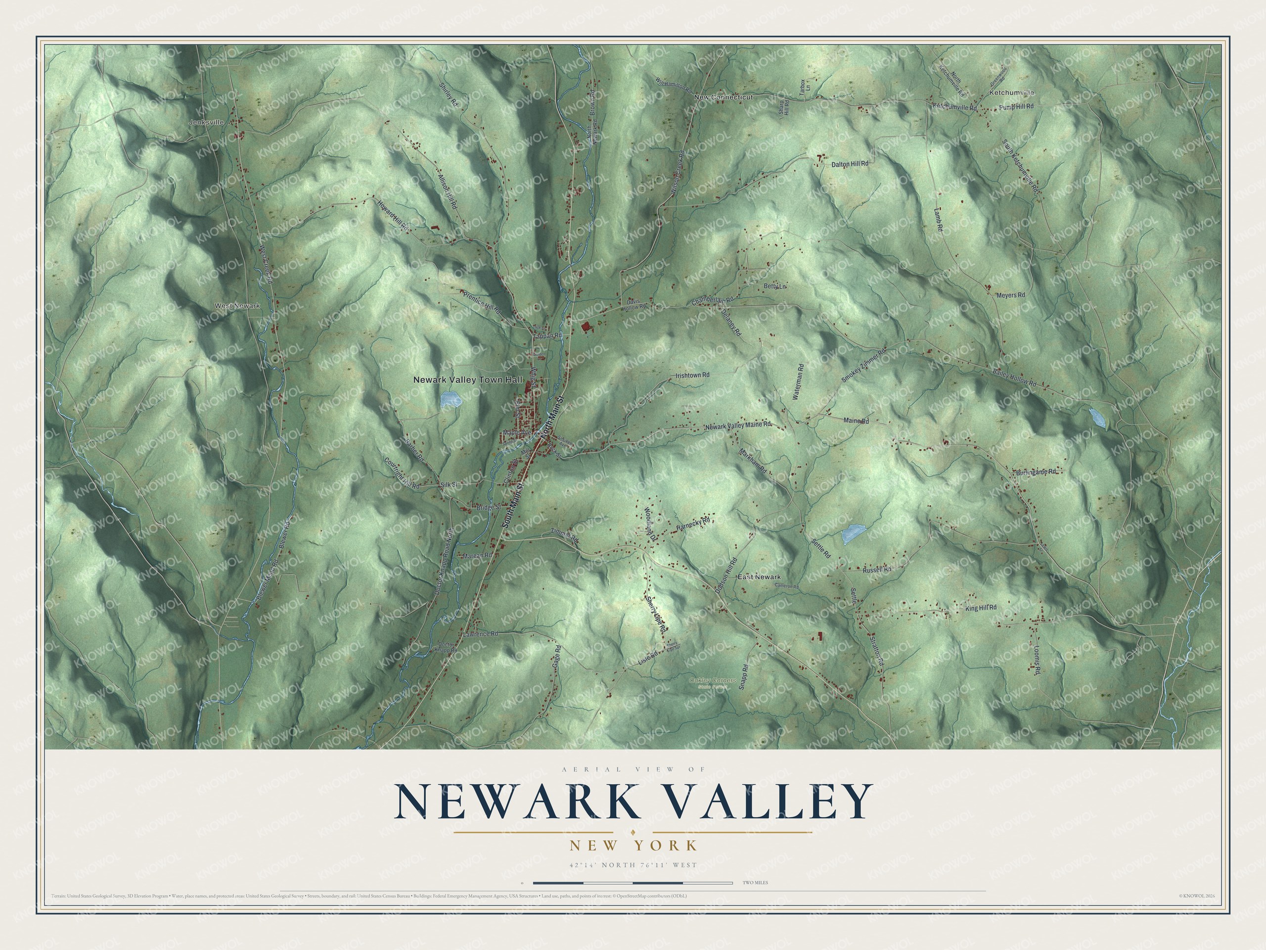 Detailed map of Newark Valley, New York, showing streets, buildings, neighborhoods, and parks