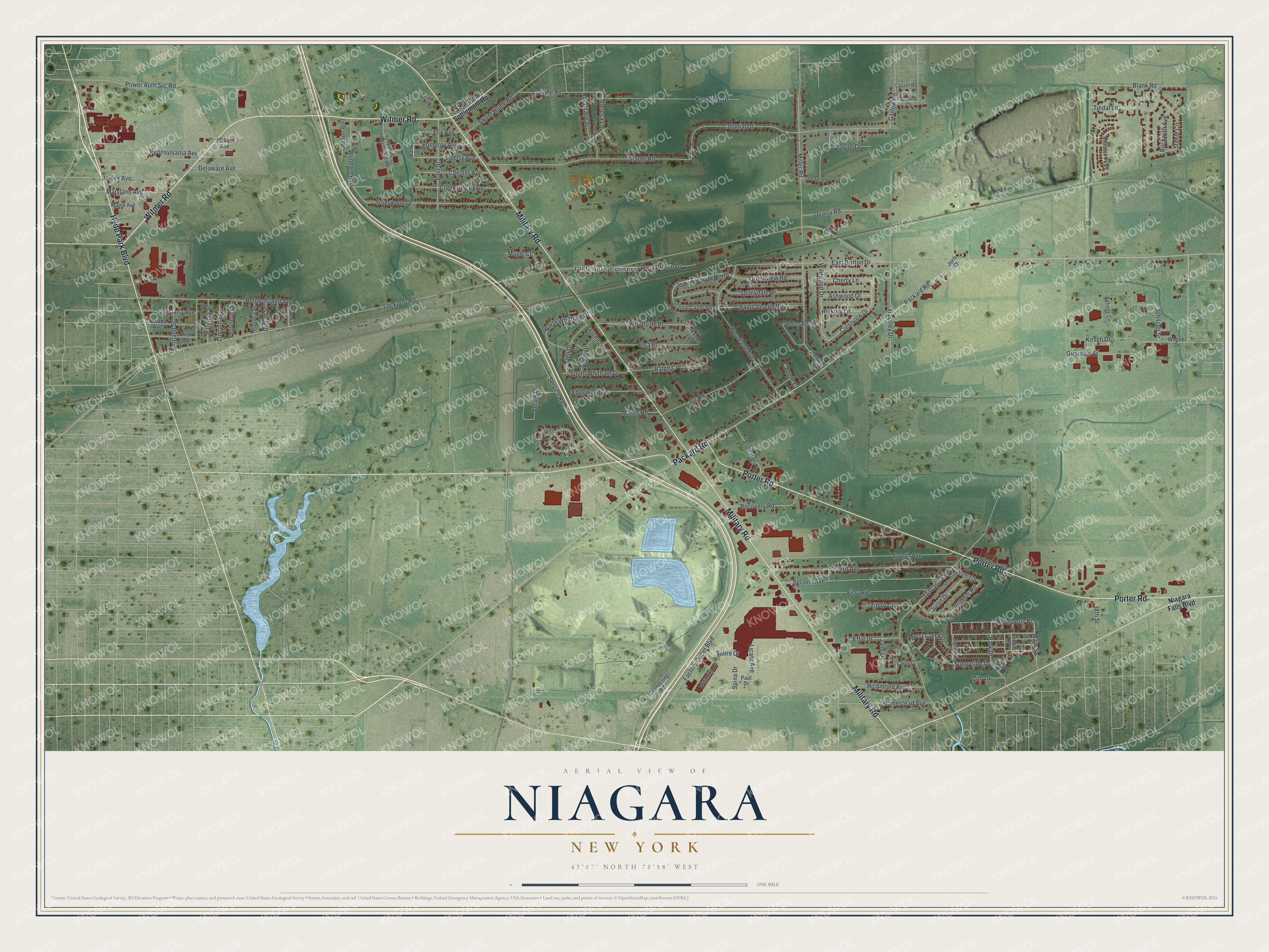 Detailed map of Niagara, New York, showing streets and buildings