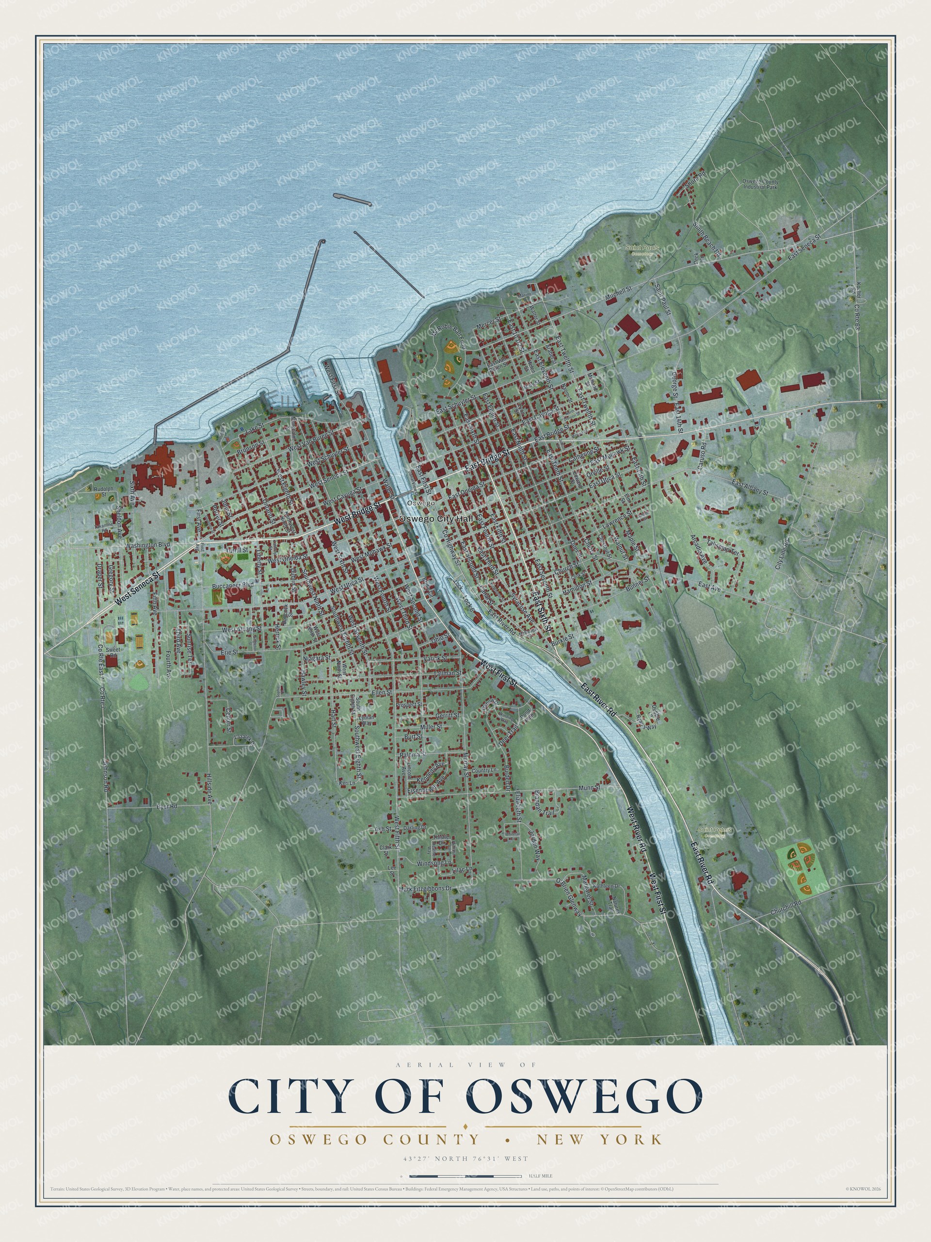 Watermarked full-map preview of Oswego, New York