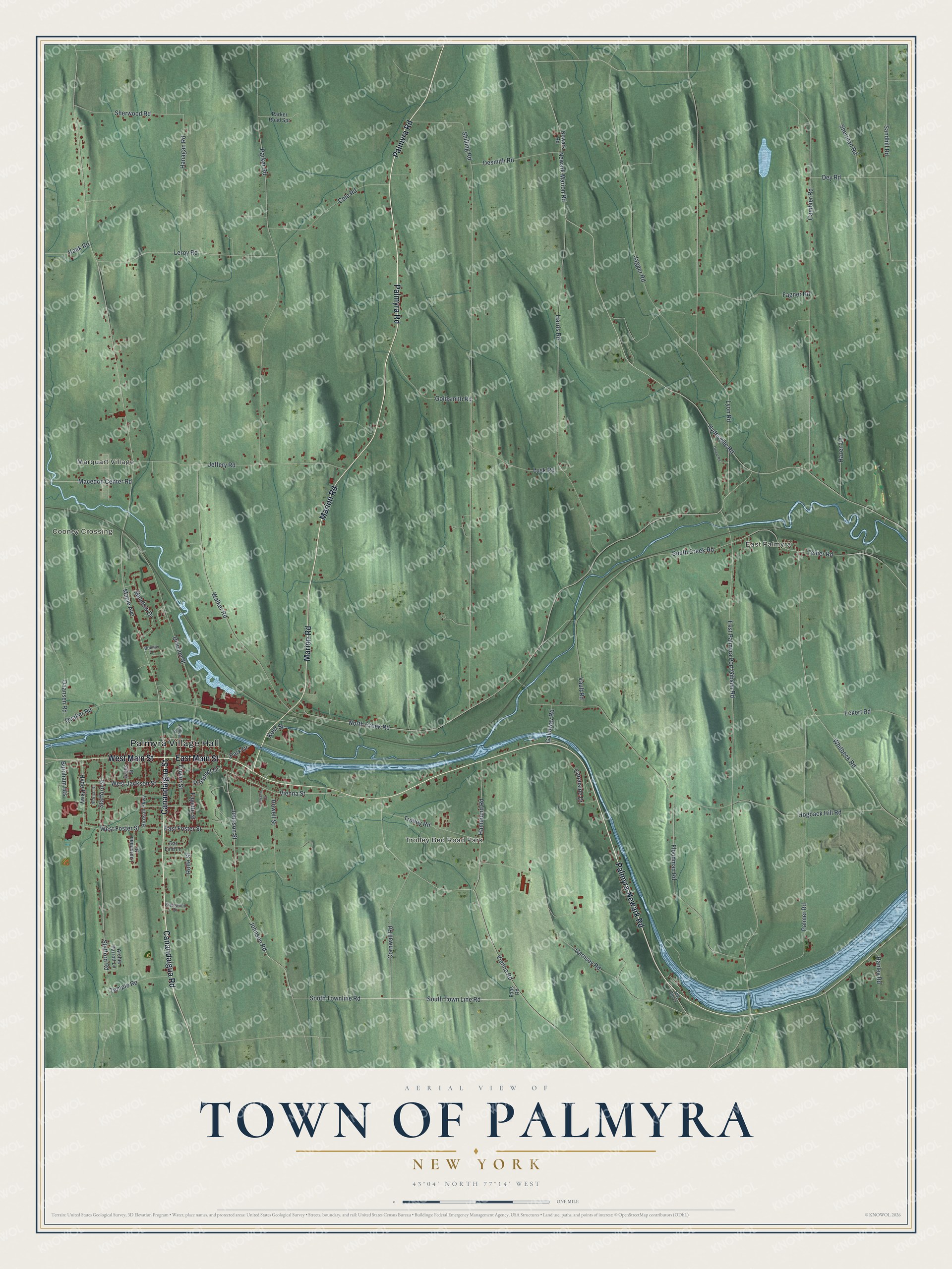 Detailed map of the Town of Palmyra, New York, showing streets, buildings, and neighborhoods
